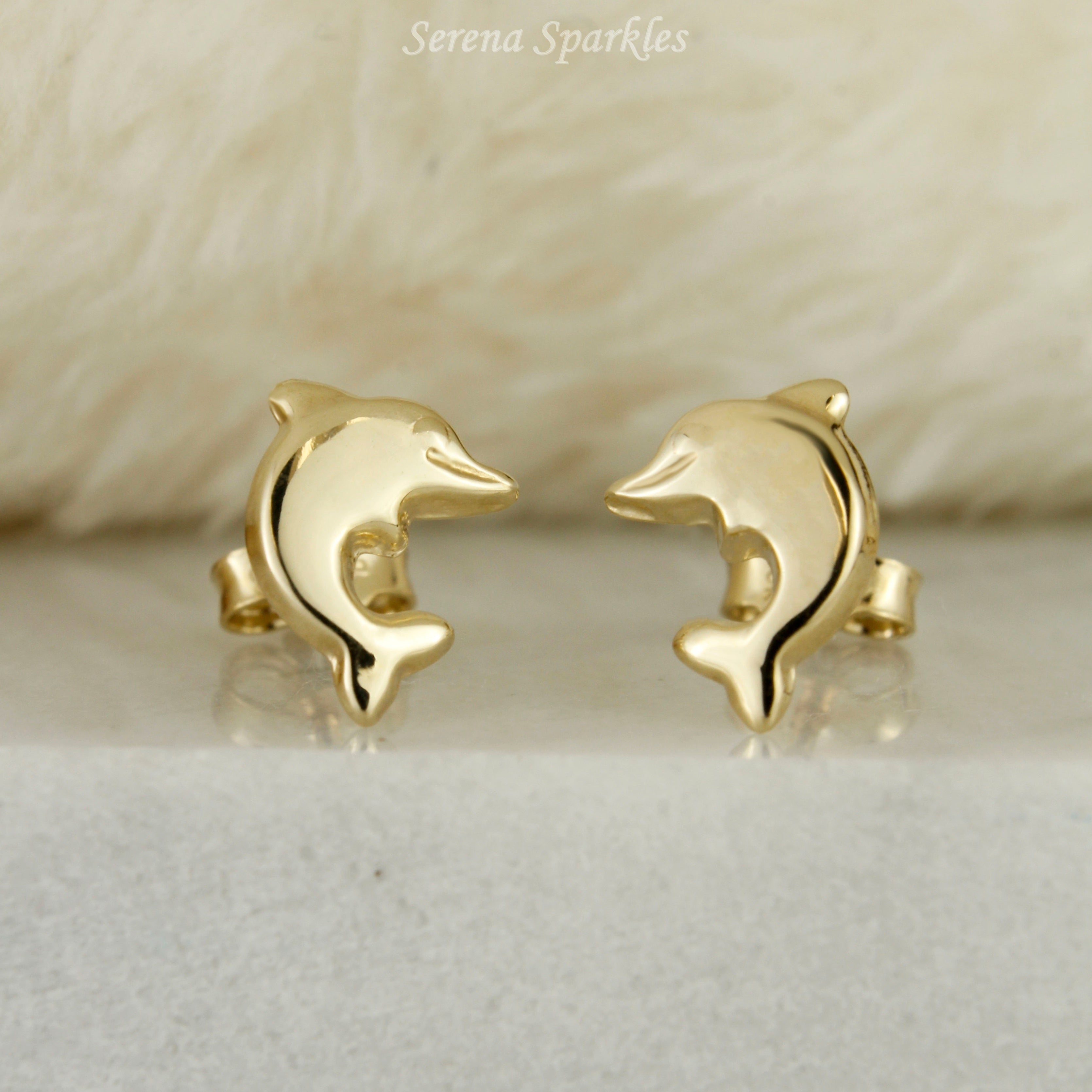 10k Solid Gold Dolphin Ear Studs - Serena Sparkles