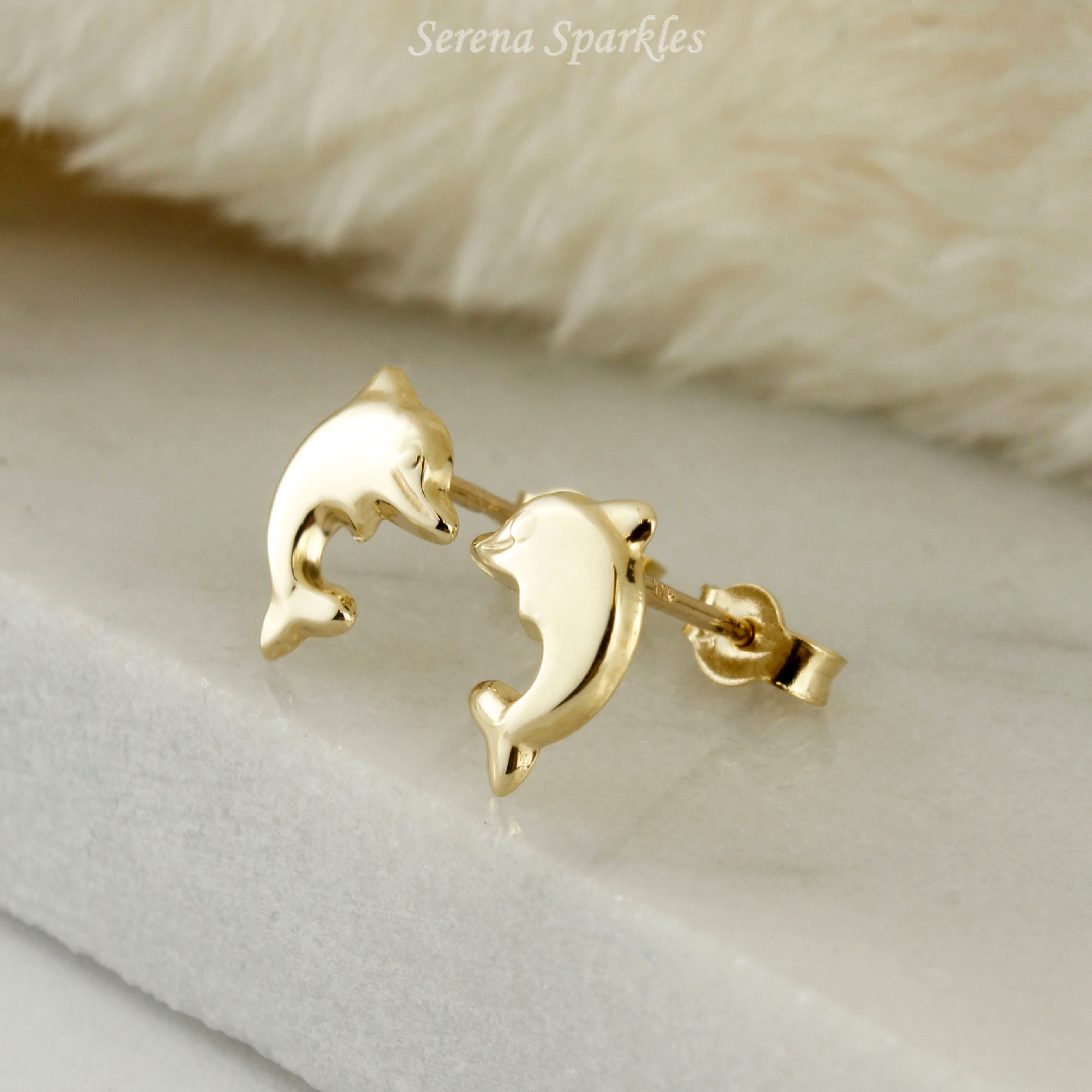 2024 Solid 14K Gold Dolphin Earring