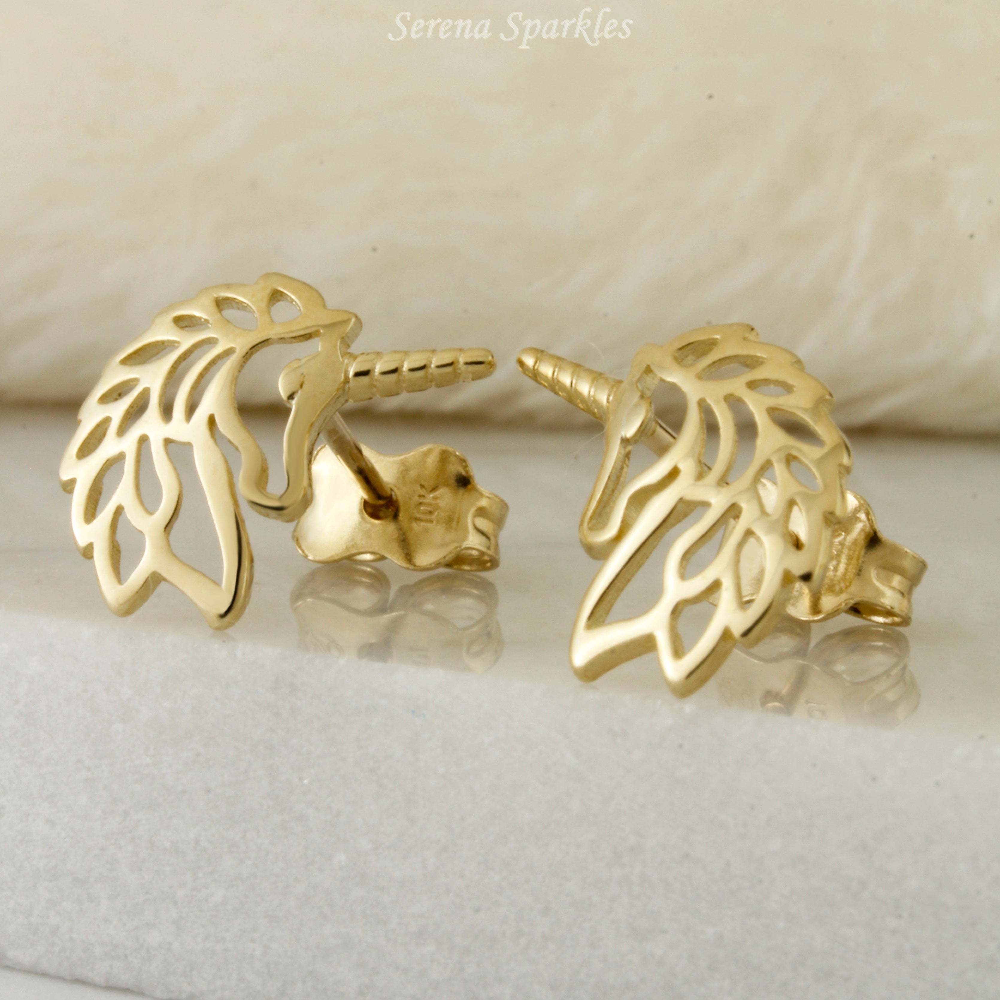 10k Solid Gold Unicorn Ear Studs - Serena Sparkles