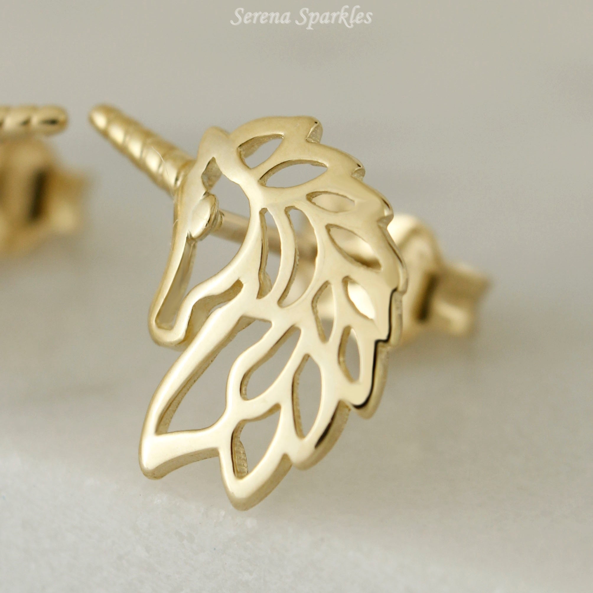 10k Solid Gold Unicorn Ear Studs - Serena Sparkles