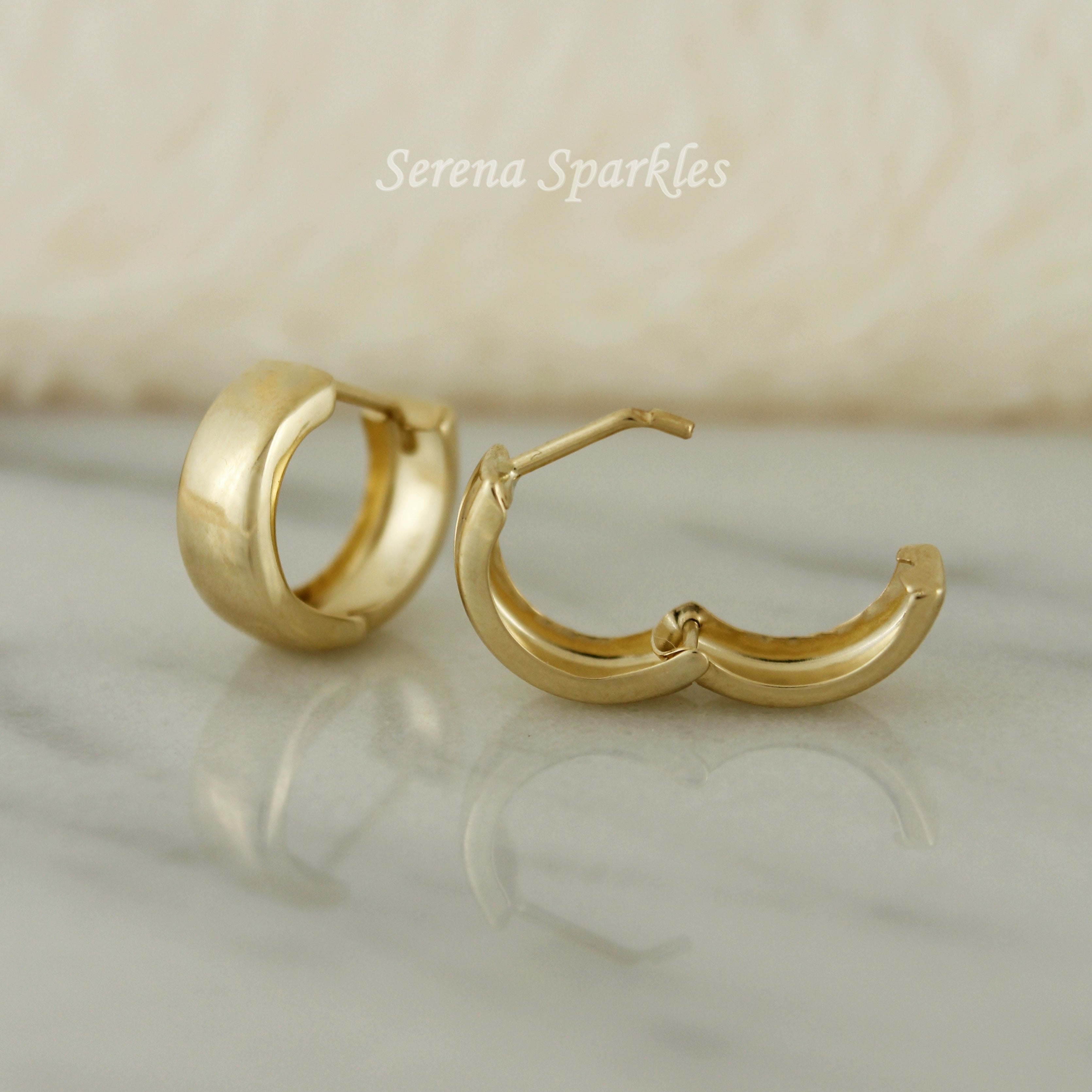 10k Solid Gold Small & Large Huggie Hoop Earrings - Serena Sparkles