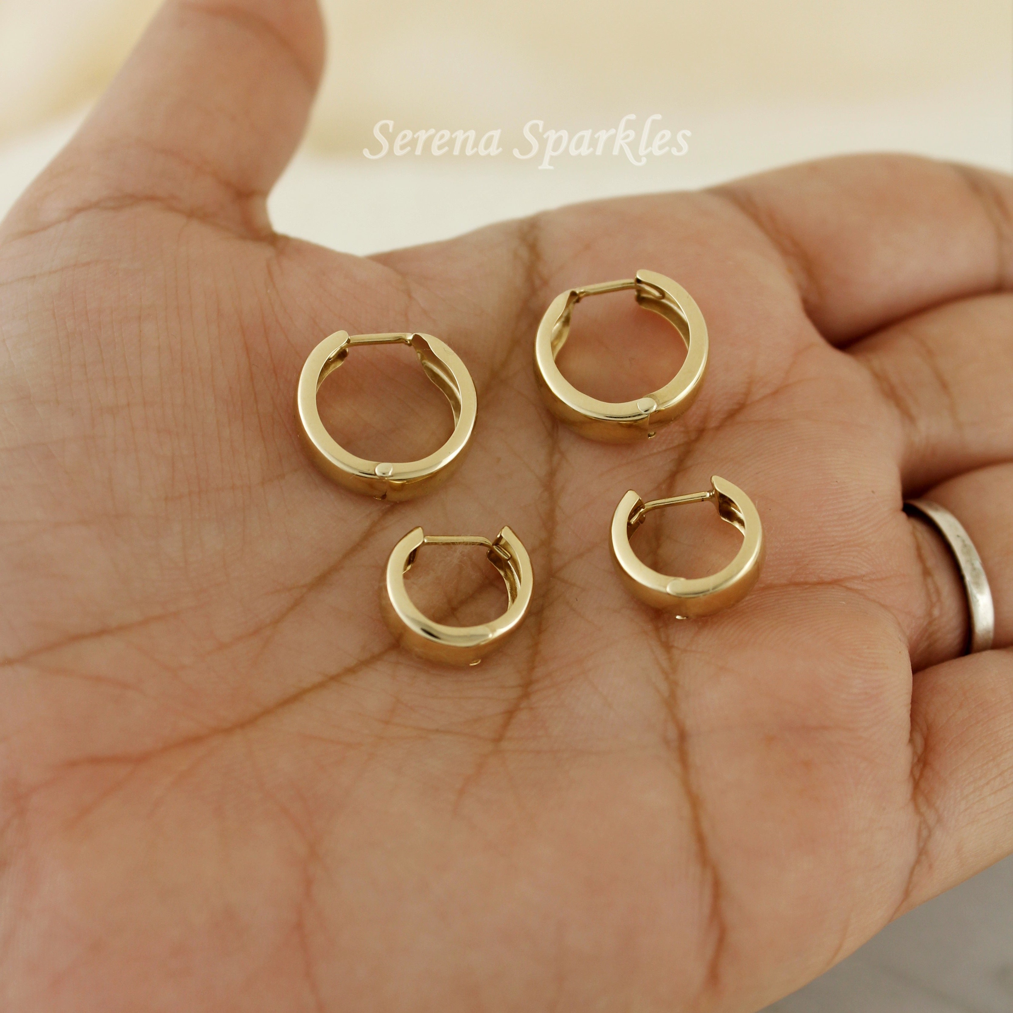 10k Solid Gold Small & Large Huggie Hoop Earrings - Serena Sparkles