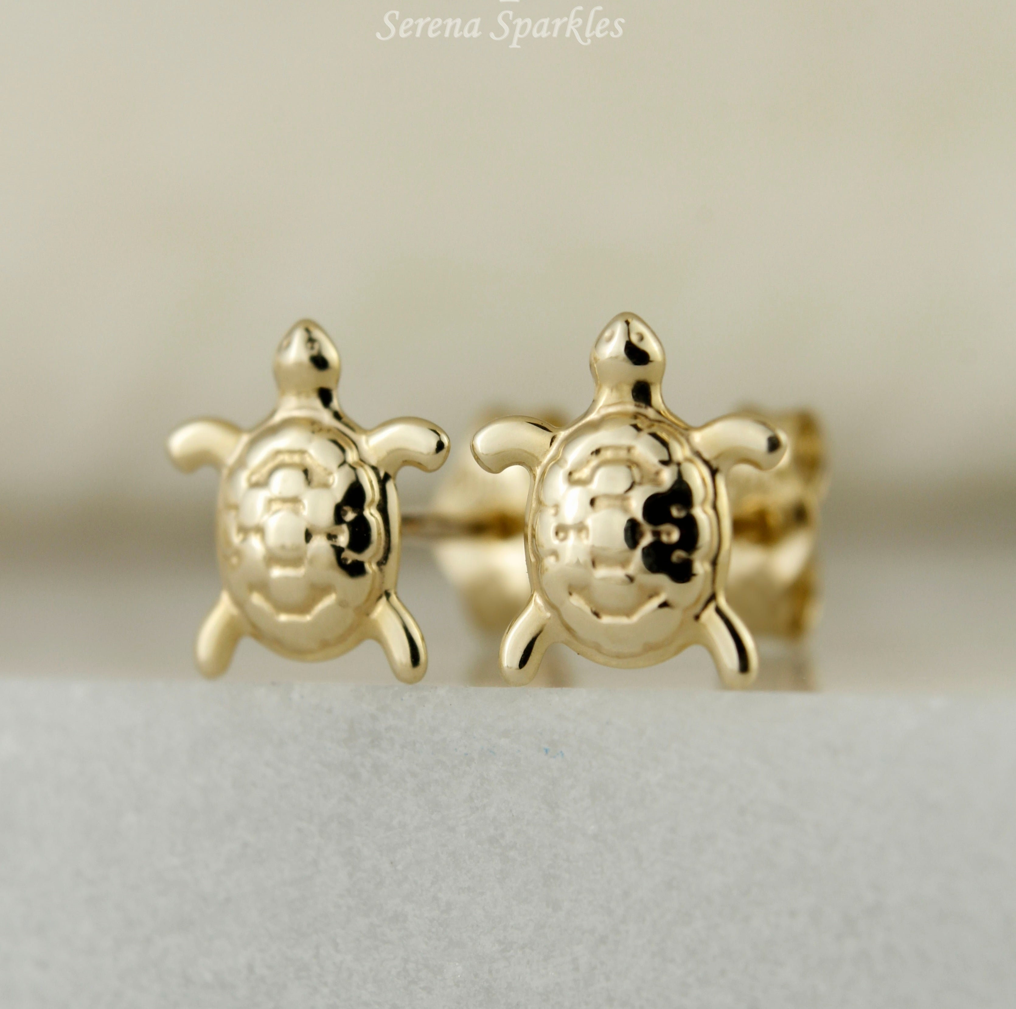 10k Solid Gold Turtle Stud Earrings - Serena Sparkles