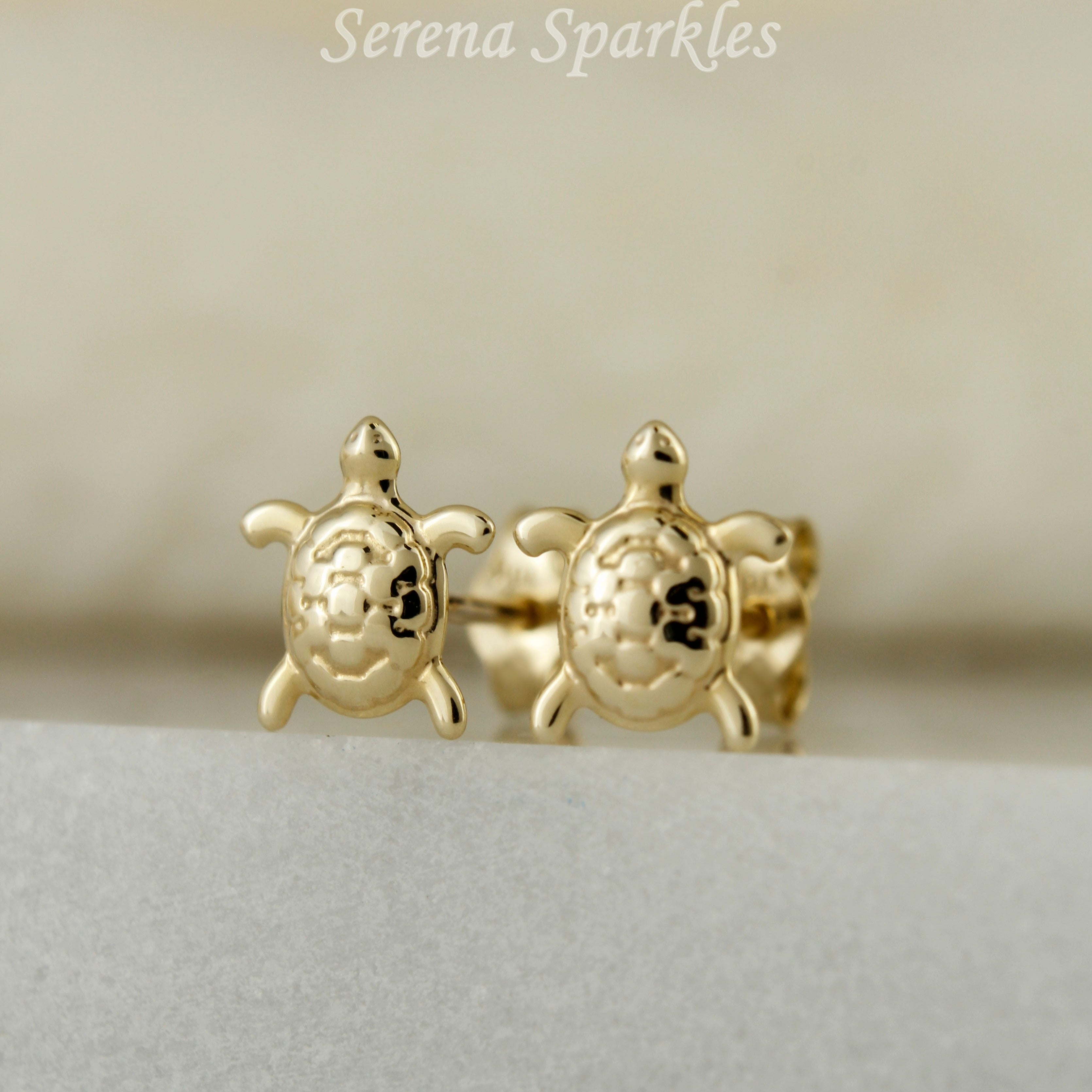 10k Solid Gold Turtle Stud Earrings - Serena Sparkles