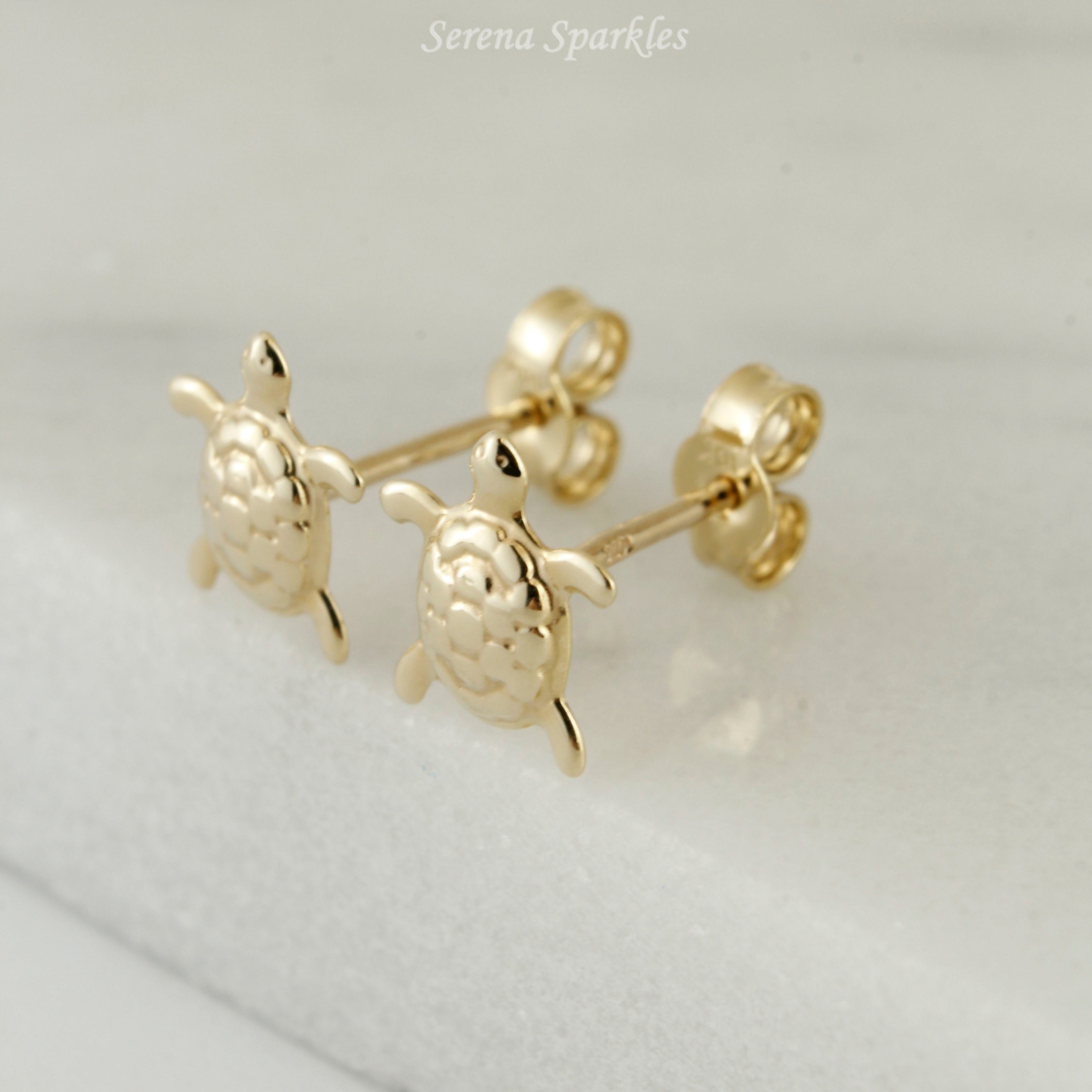 10k Solid Gold Turtle Stud Earrings - Serena Sparkles