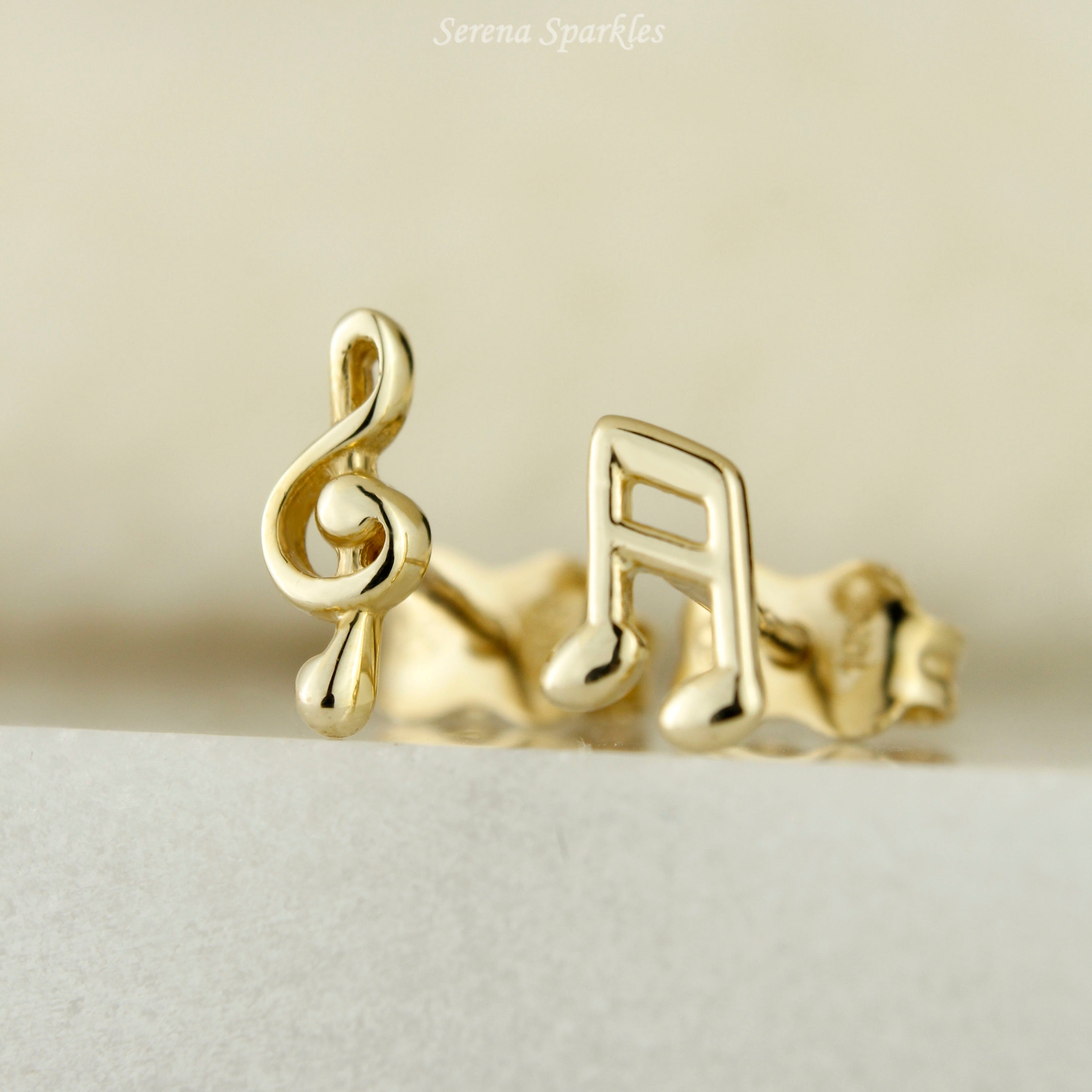 10k Solid Gold Music Notes Stud Earrings - Serena Sparkles