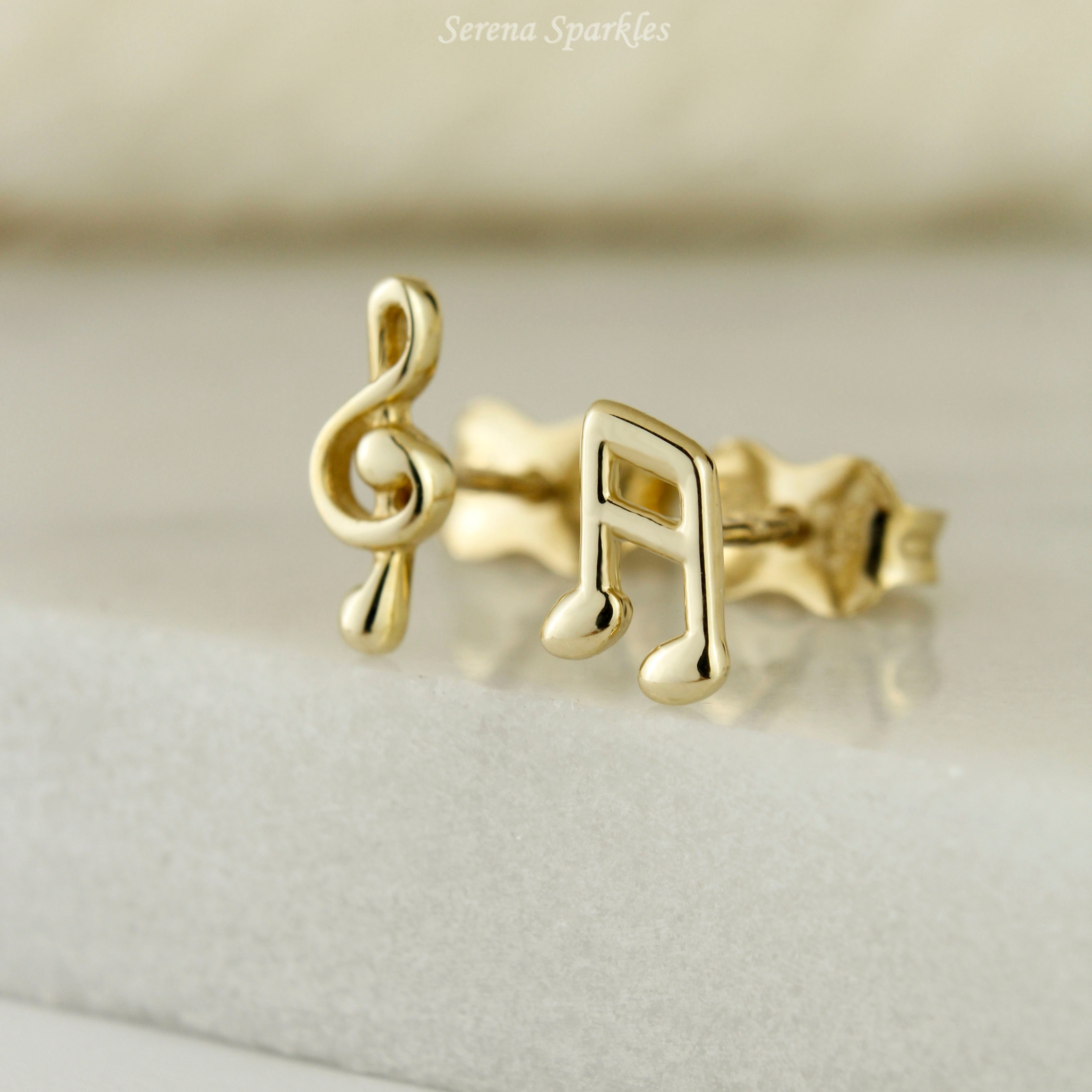 10k Solid Gold Music Notes Stud Earrings - Serena Sparkles