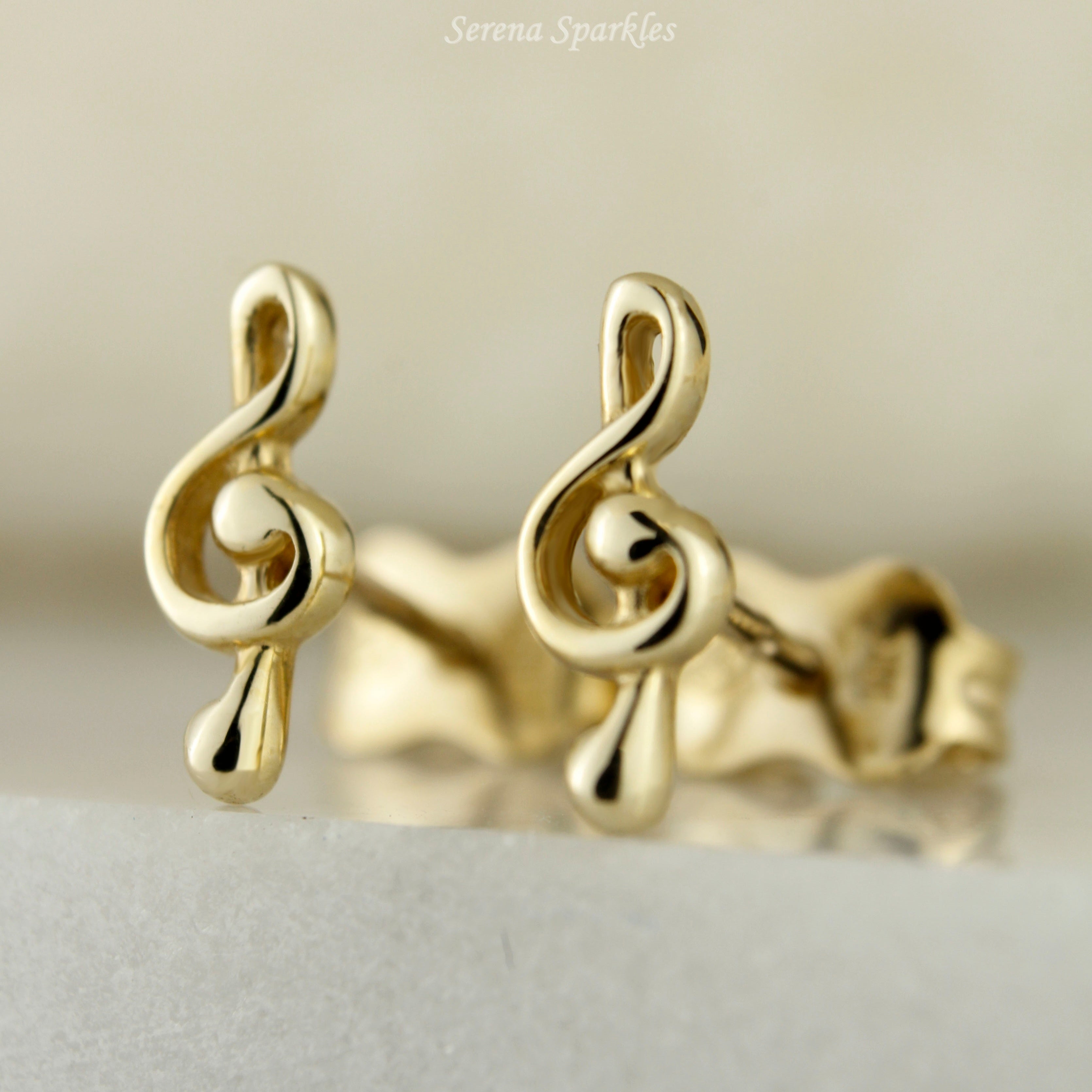 10k Solid Gold Music Notes Stud Earrings - Serena Sparkles