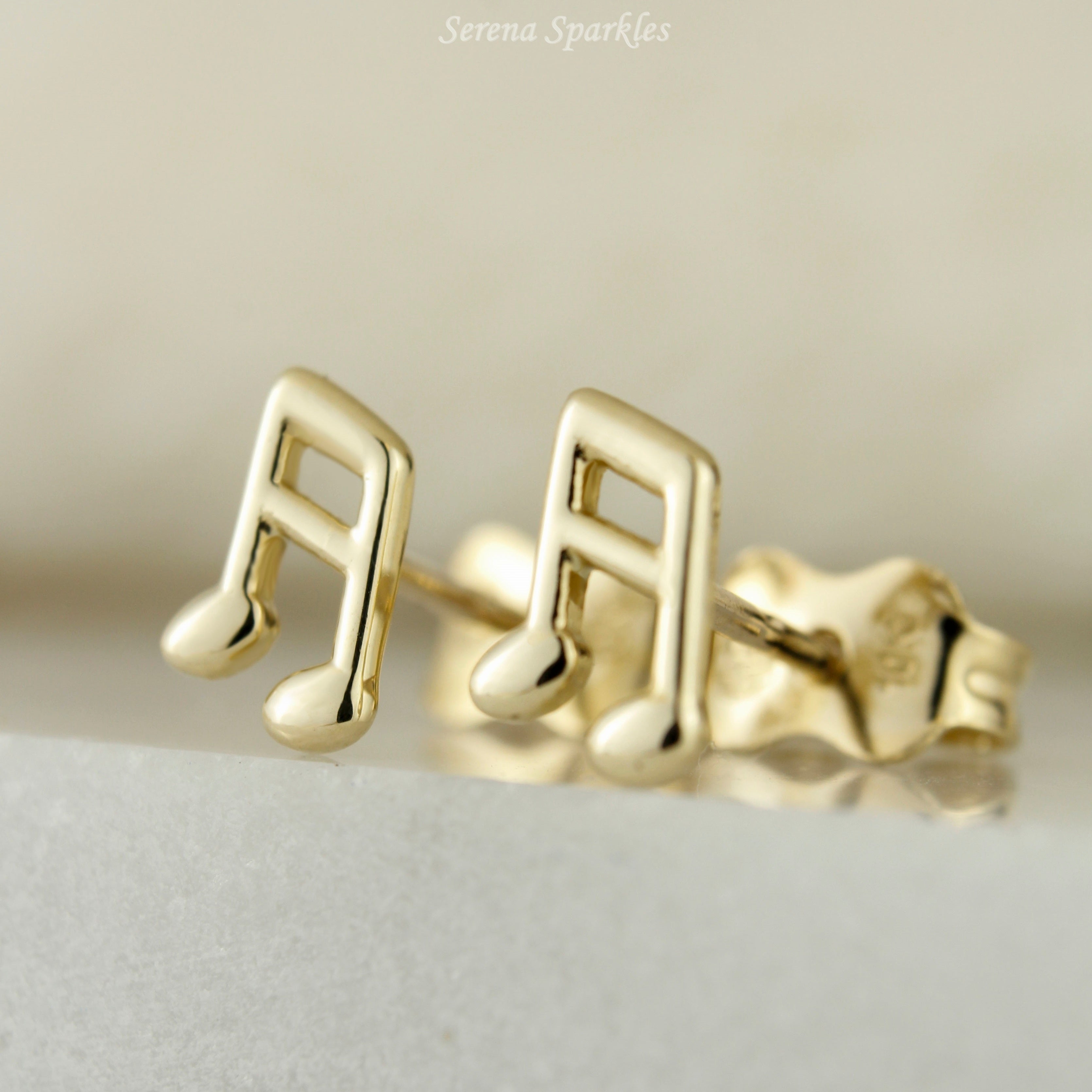 10k Solid Gold Music Notes Stud Earrings - Serena Sparkles