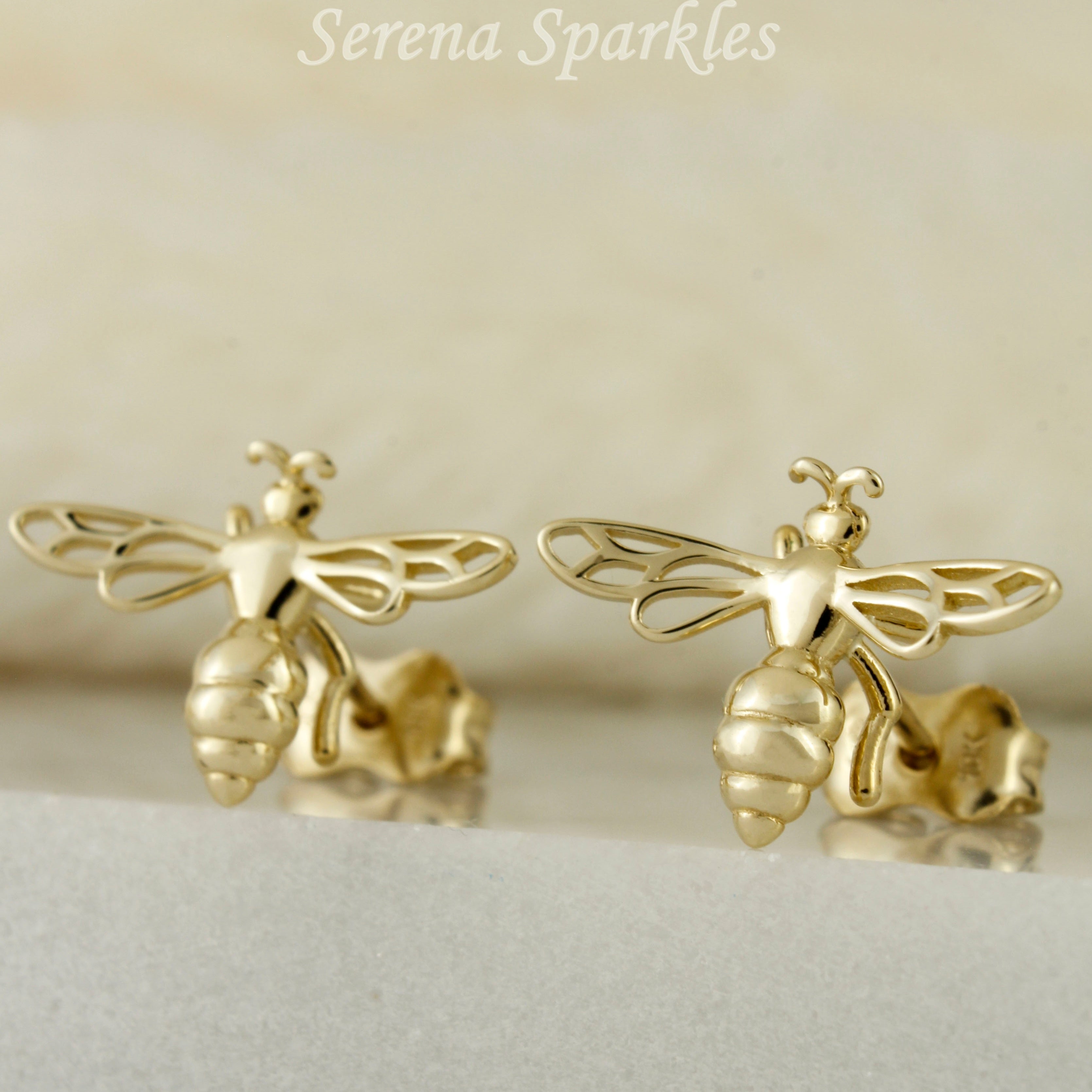 10k Solid Gold Bee Ear Stud Earrings - Serena Sparkles