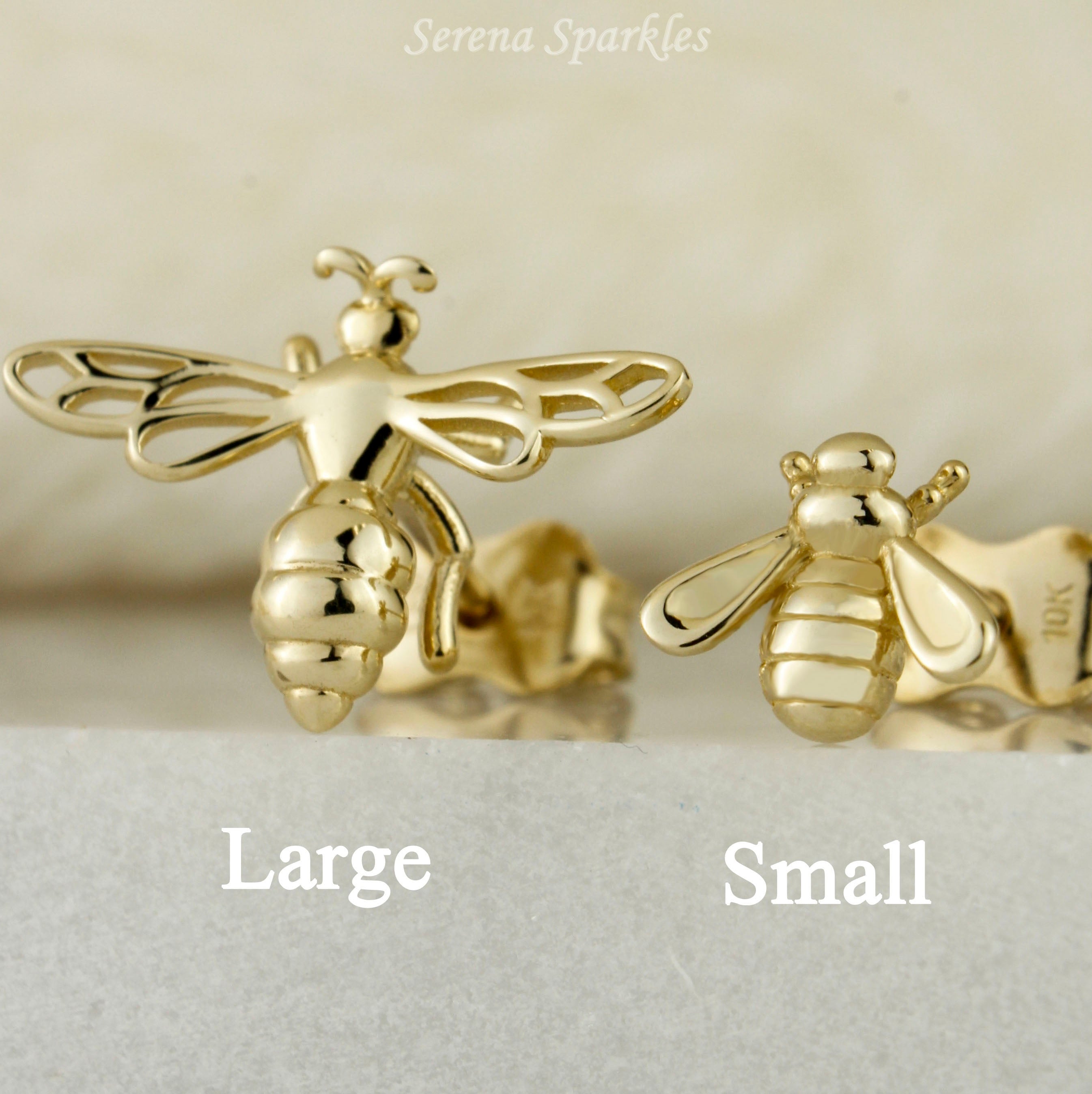 10k Solid Gold Bee Ear Stud Earrings - Serena Sparkles