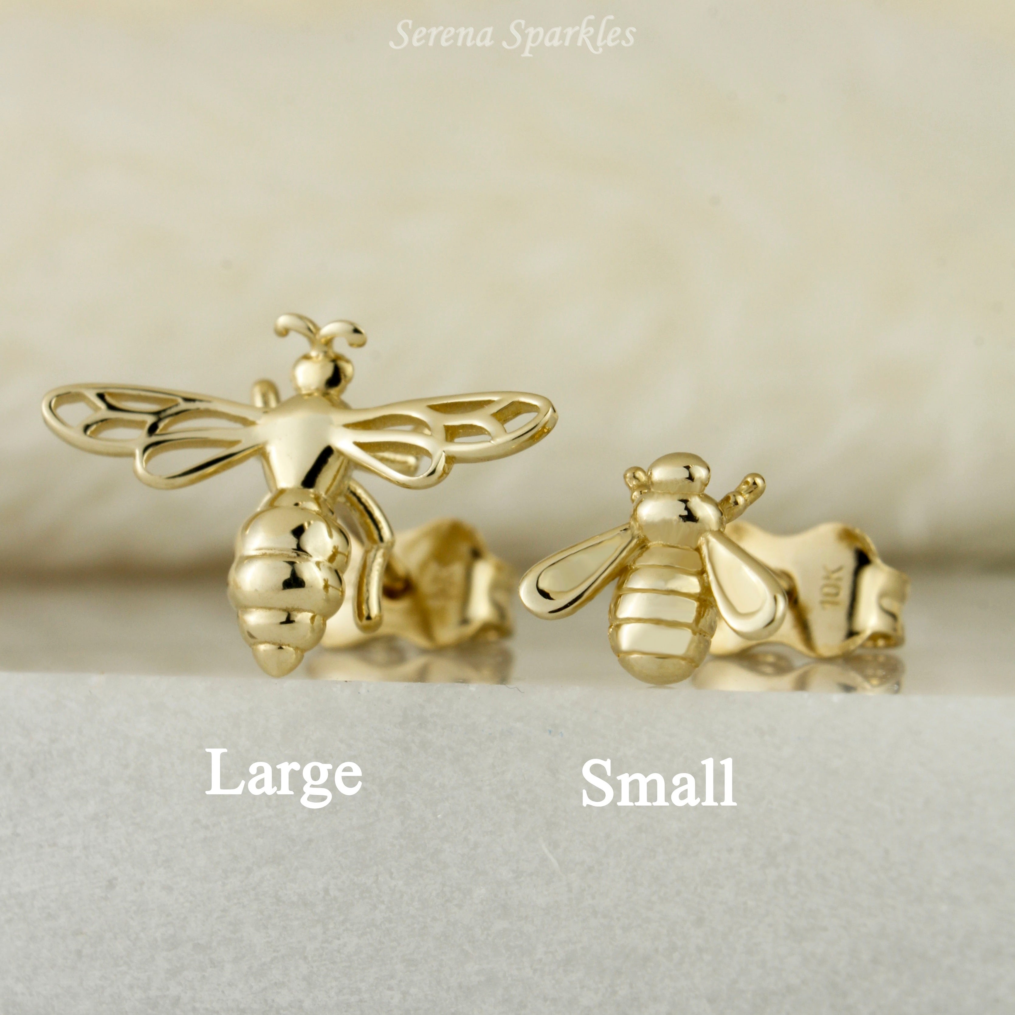 10k Solid Gold Bee Ear Stud Earrings - Serena Sparkles