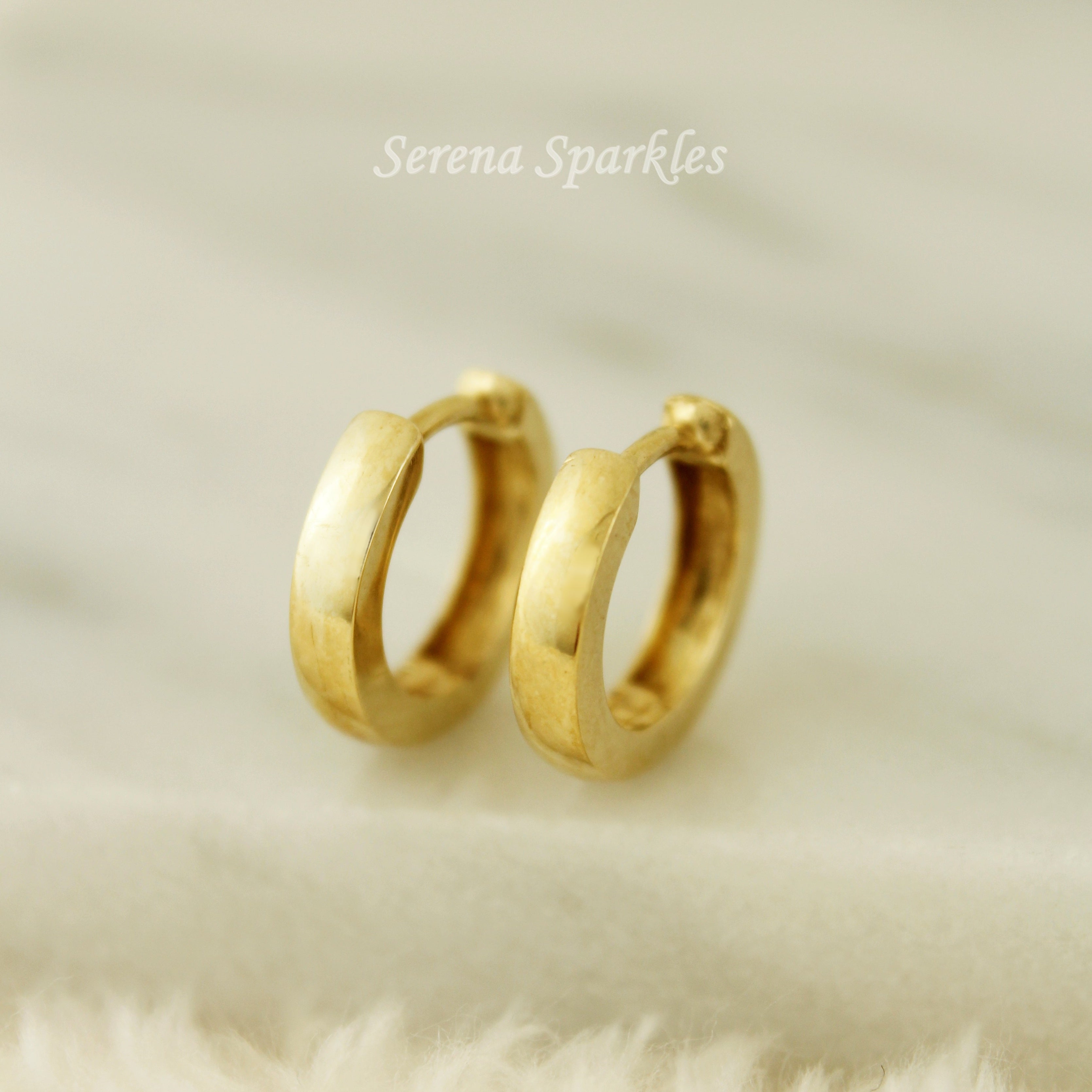 10k Solid Gold Dainty Huggie Hoop Earrings - Serena Sparkles