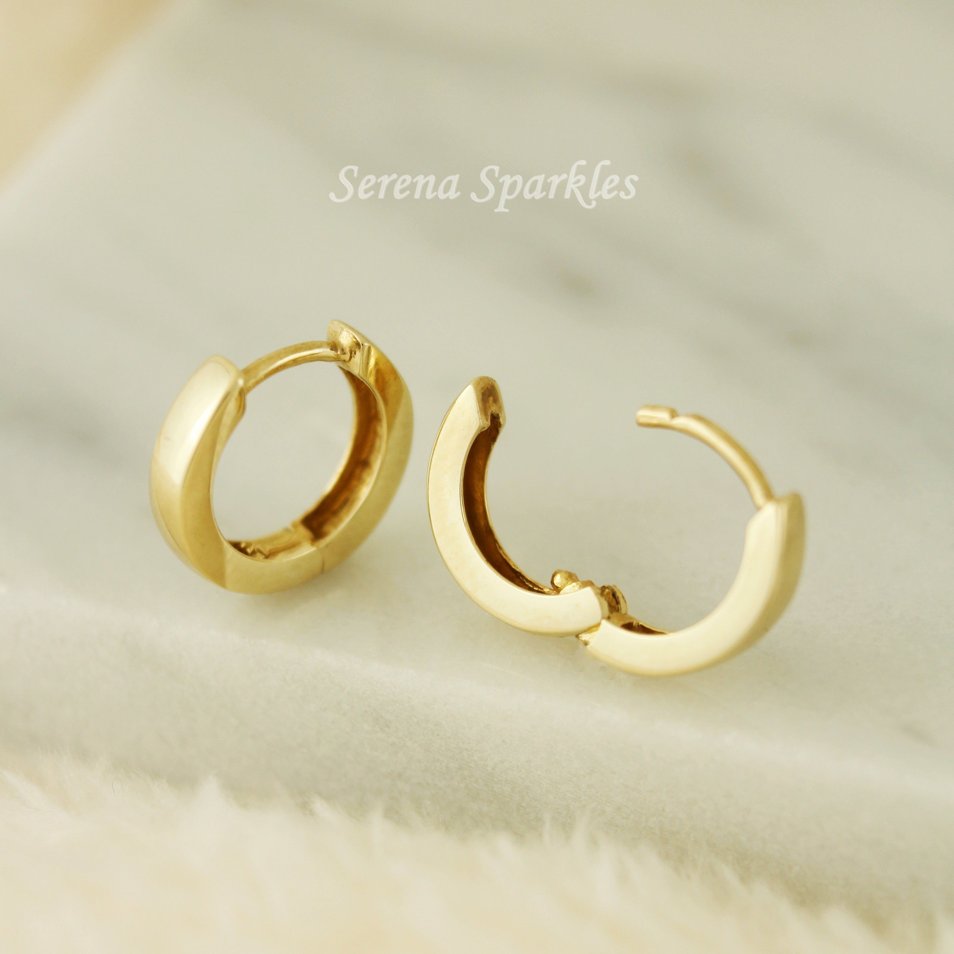 10k Solid Gold Dainty Huggie Hoop Earrings - Serena Sparkles