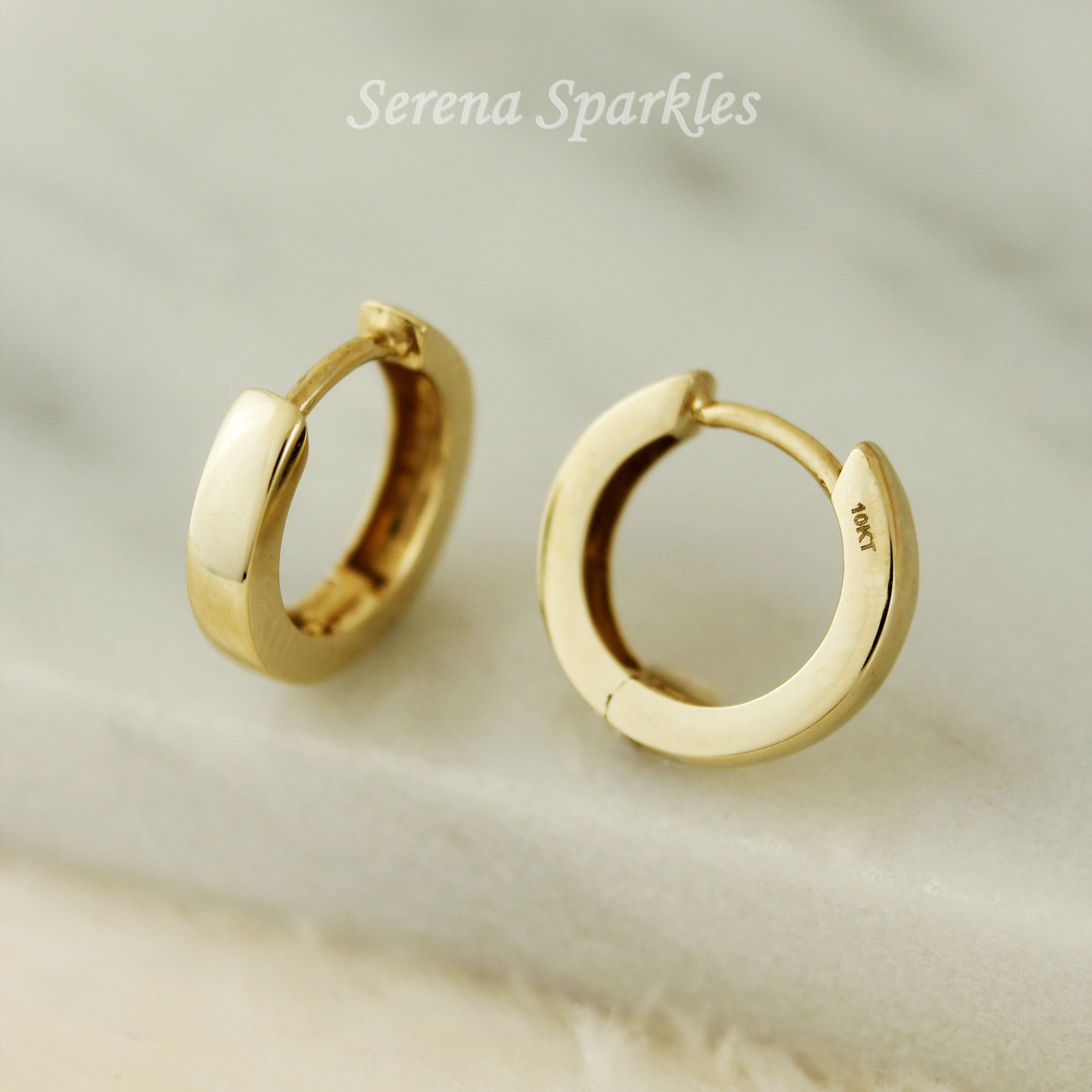 10k Solid Gold Dainty Huggie Hoop Earrings - Serena Sparkles