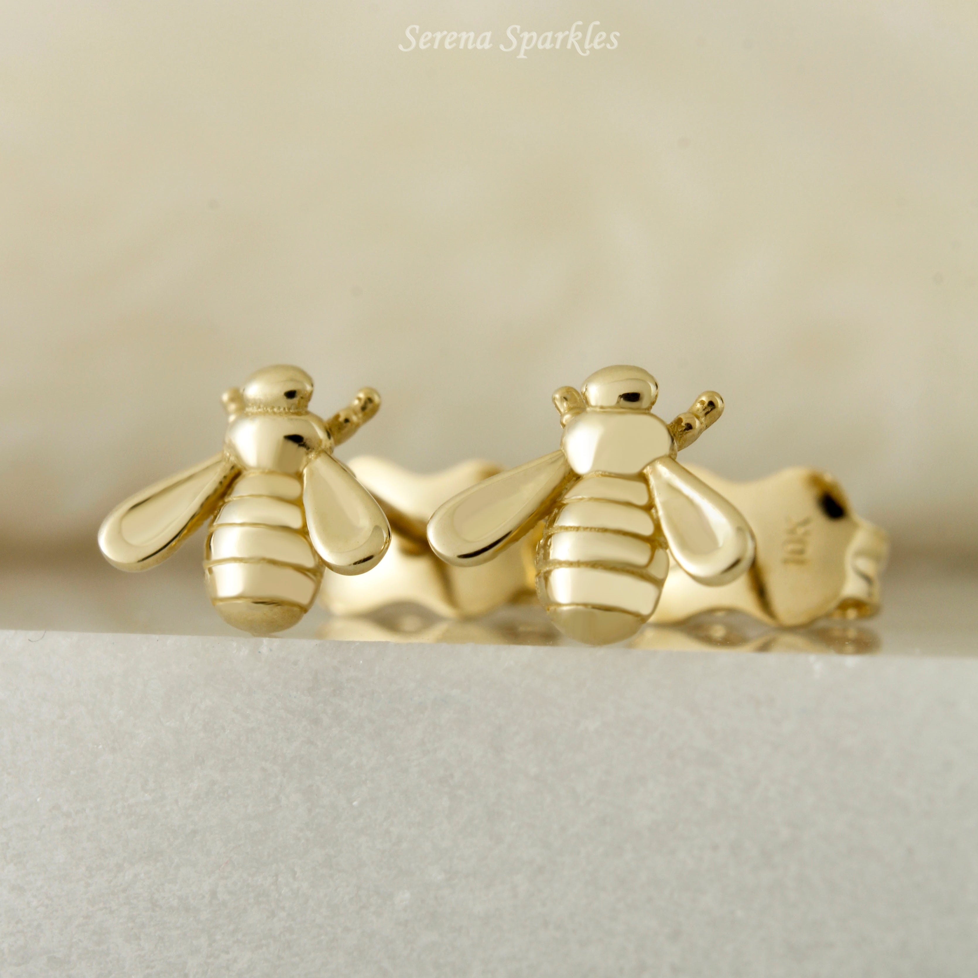 10k Solid Gold Bee Ear Stud Earrings - Serena Sparkles