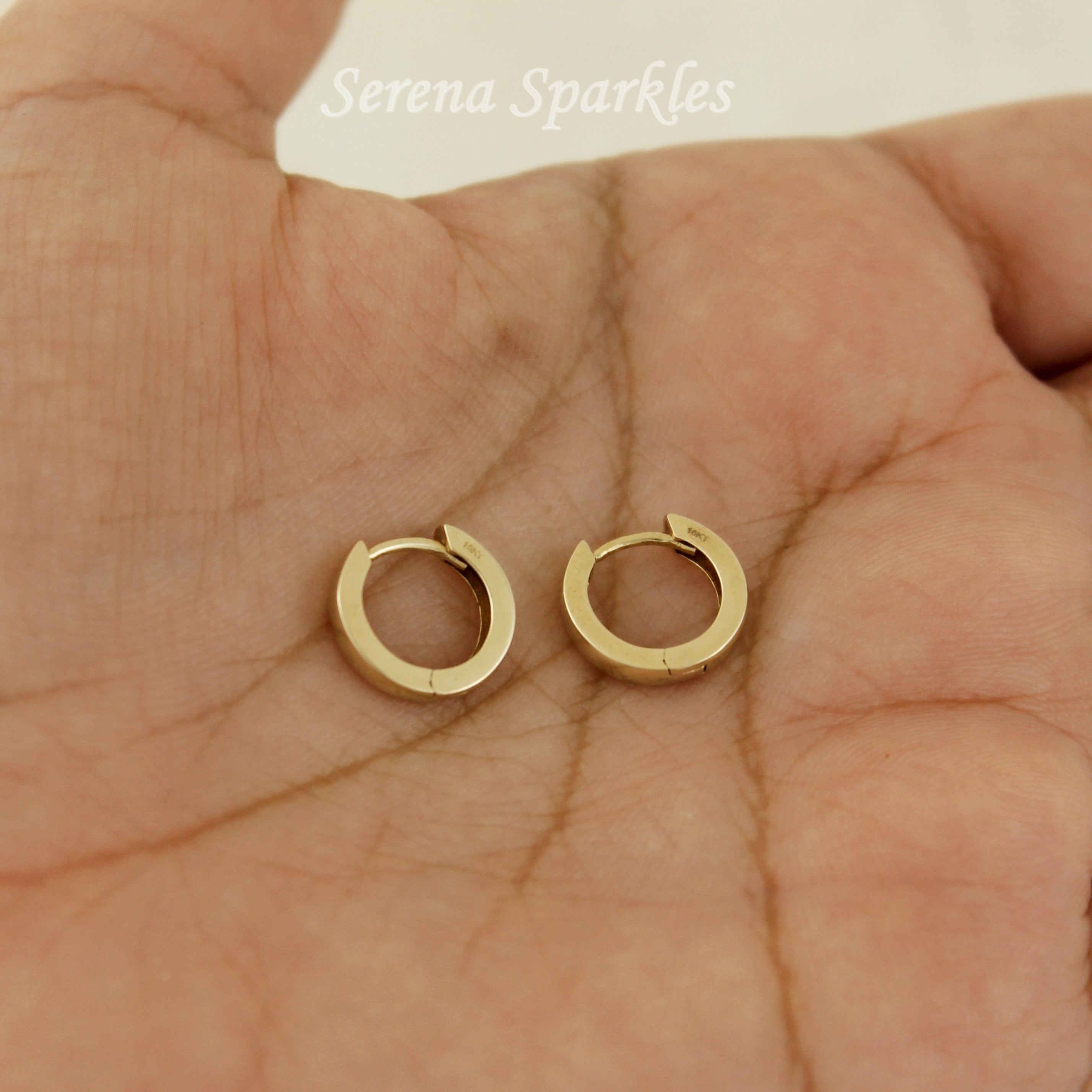 10k Solid Gold Dainty Huggie Hoop Earrings - Serena Sparkles