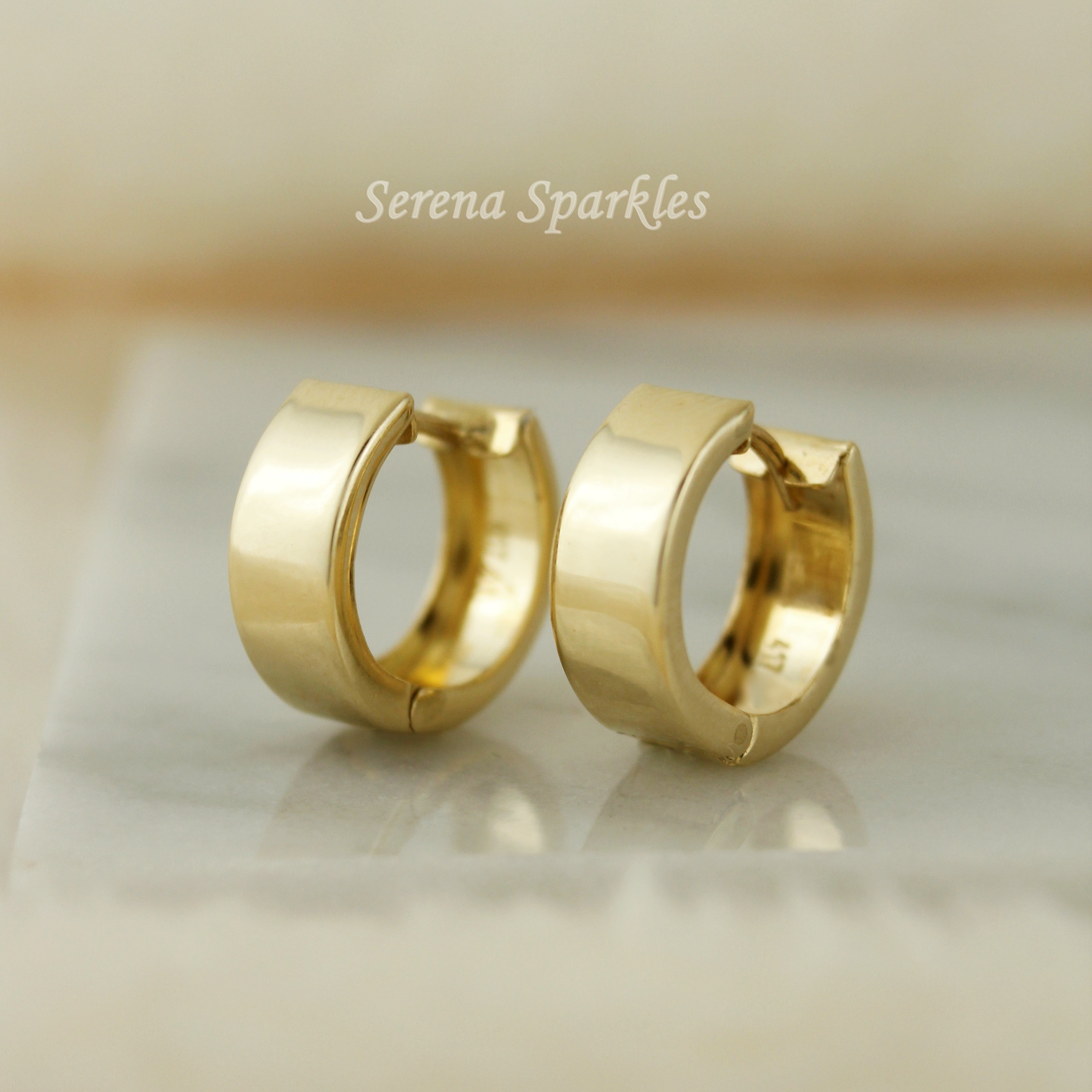 10k Solid Gold Thick Huggie Hoop Earrings - Serena Sparkles