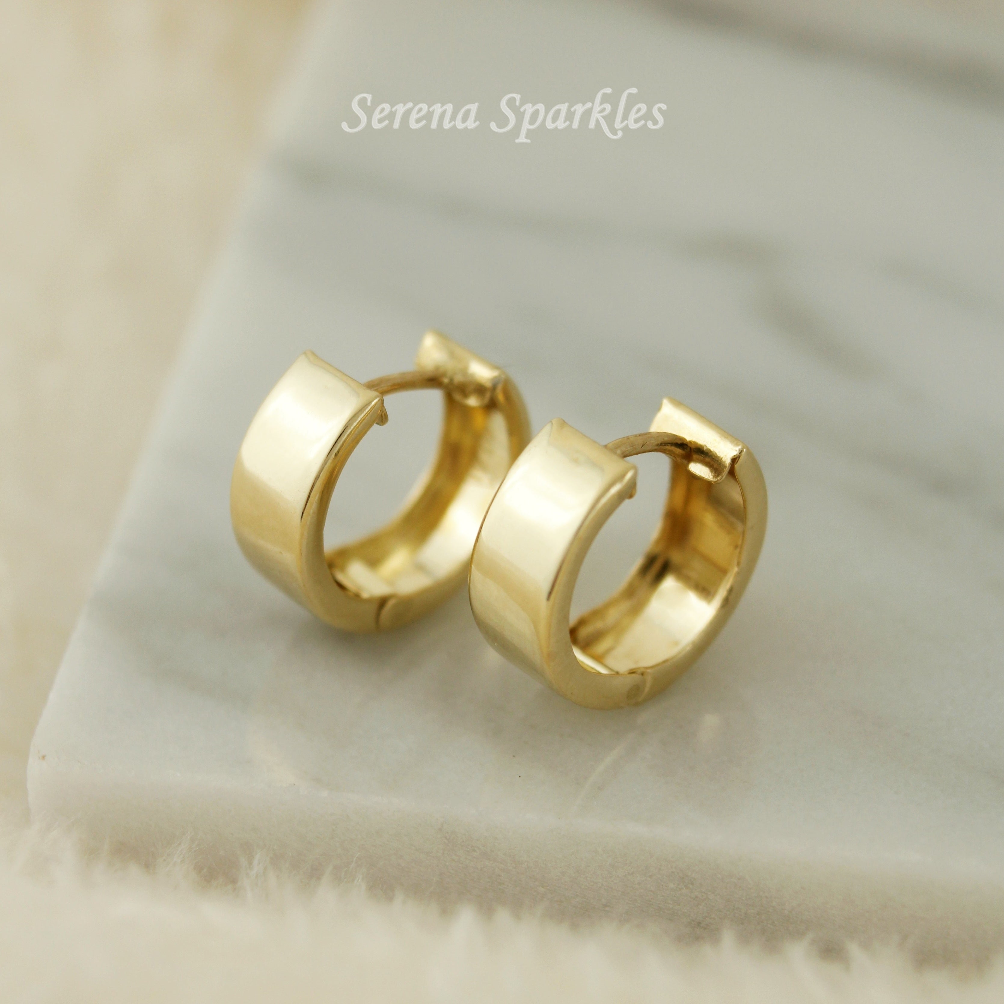 10k Solid Gold Thick Huggie Hoop Earrings - Serena Sparkles