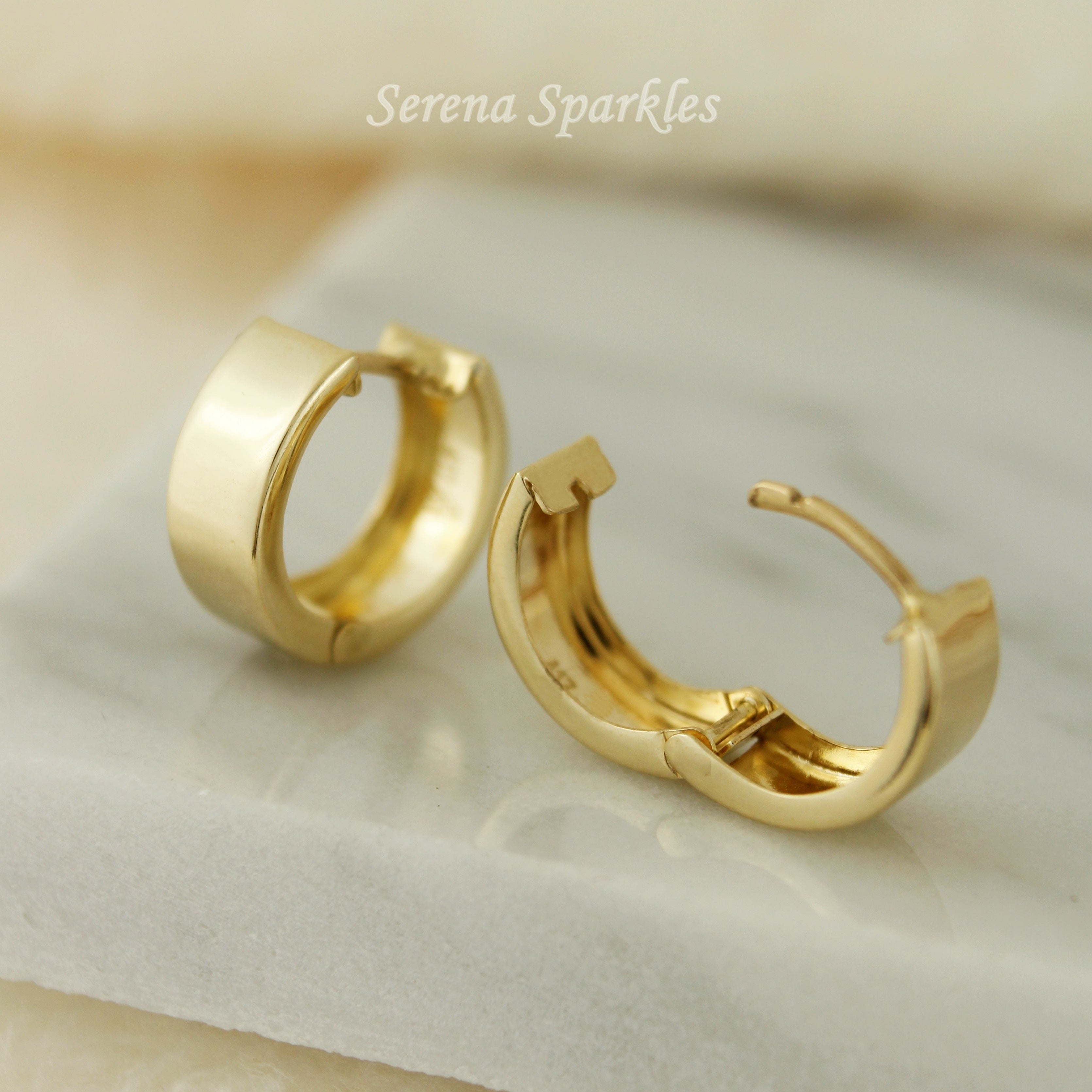 10k Solid Gold Thick Huggie Hoop Earrings - Serena Sparkles