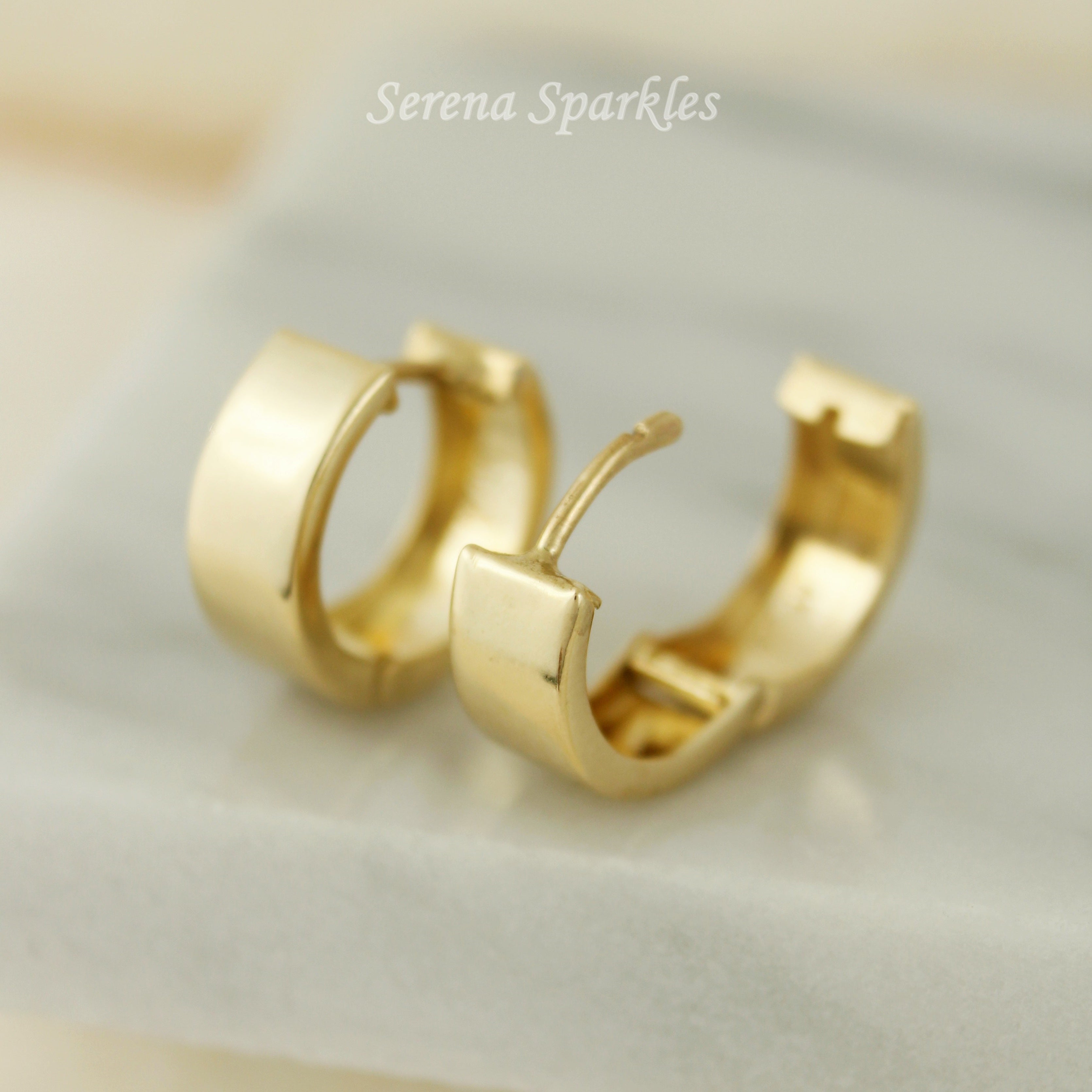 10k Solid Gold Thick Huggie Hoop Earrings - Serena Sparkles