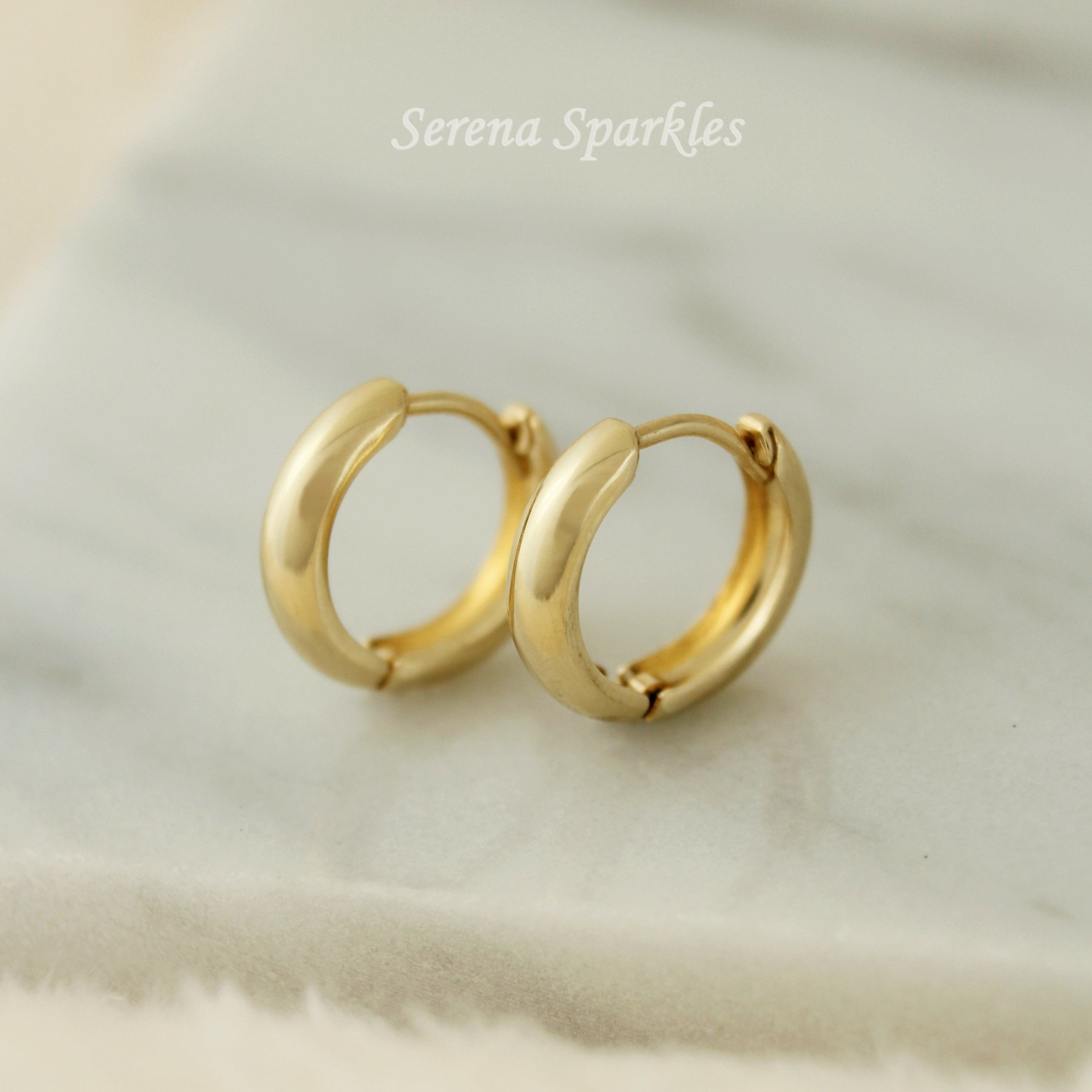 10k Solid Gold Small Huggie Hoop Earrings - Serena Sparkles