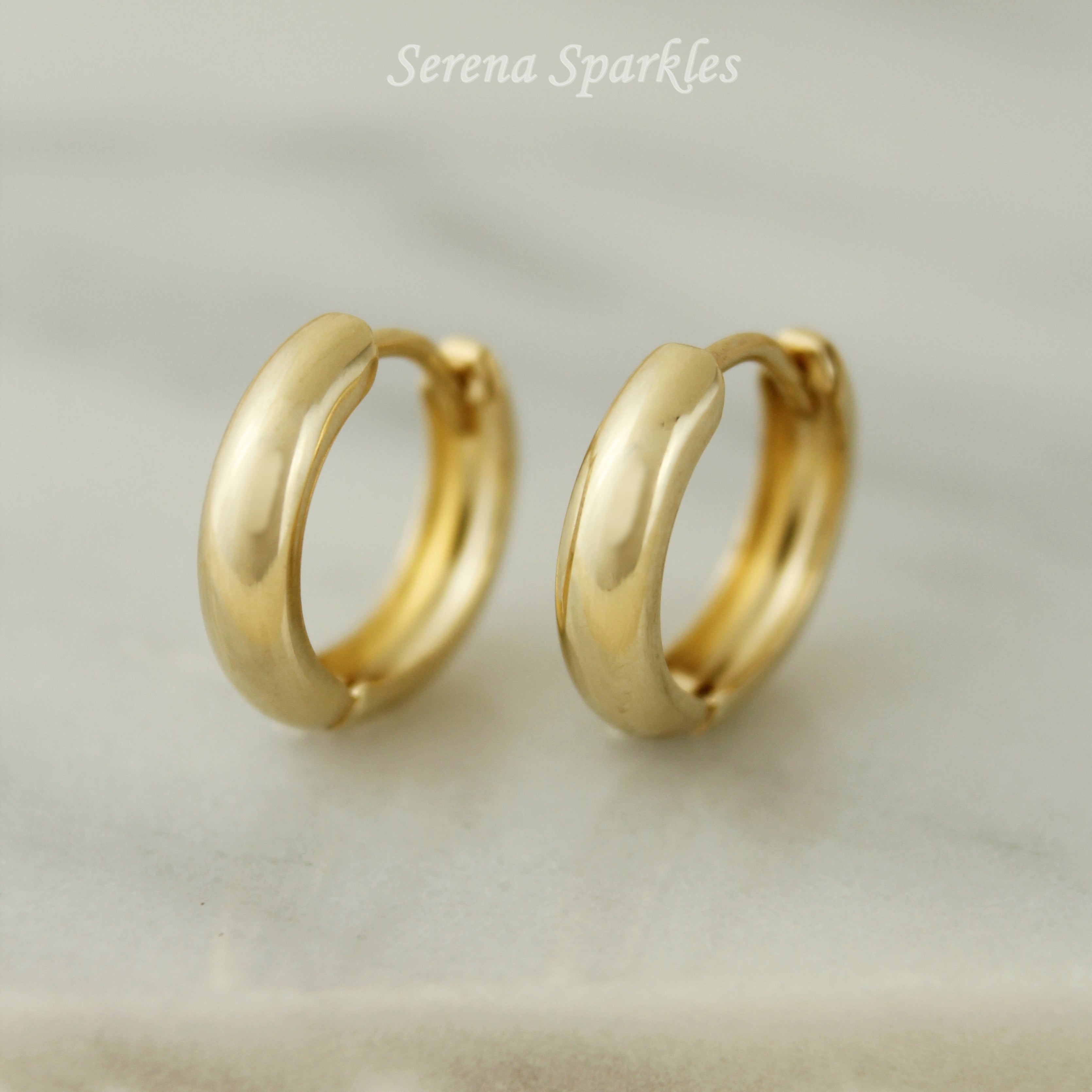 10k Solid Gold Small Huggie Hoop Earrings - Serena Sparkles