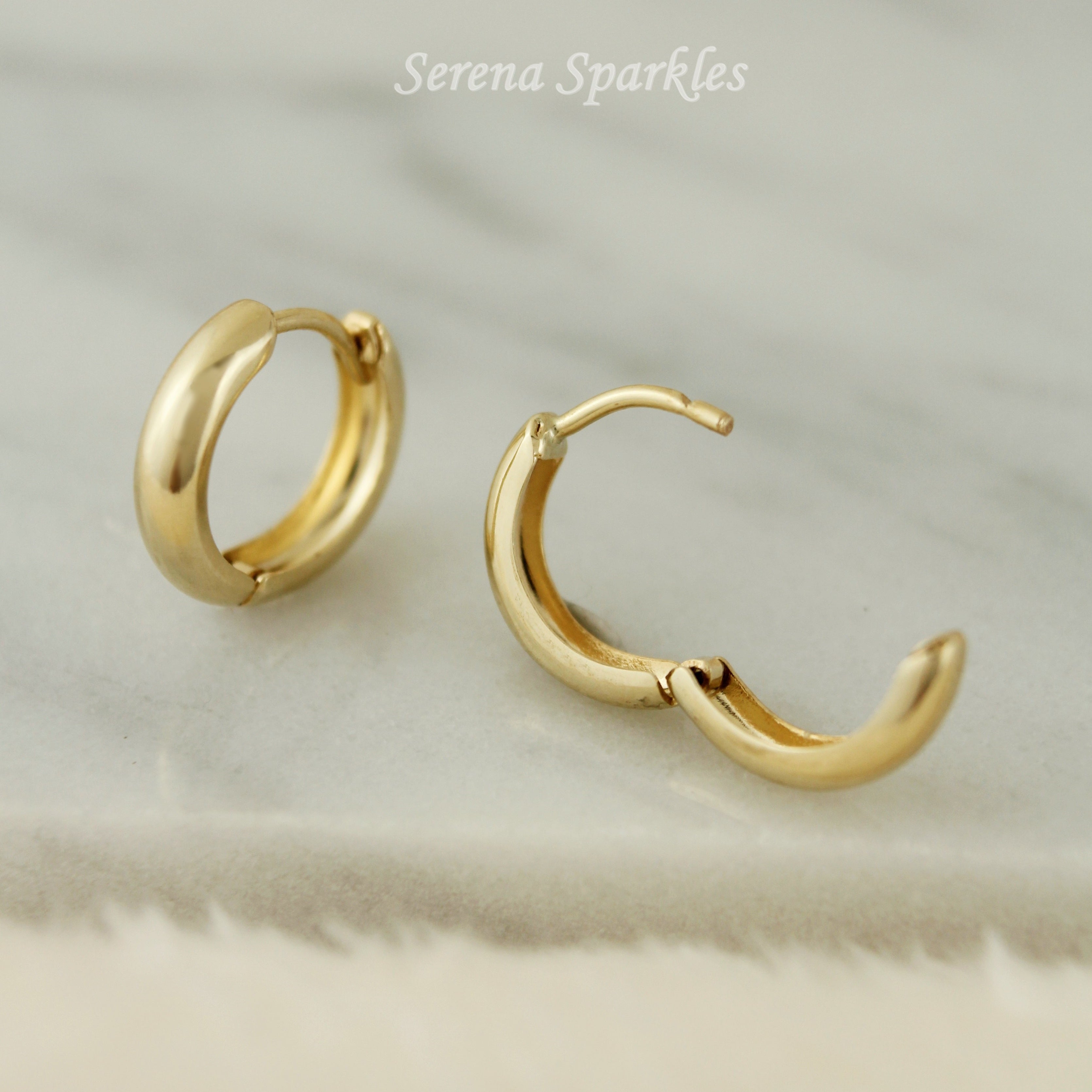 10k Solid Gold Small Huggie Hoop Earrings - Serena Sparkles