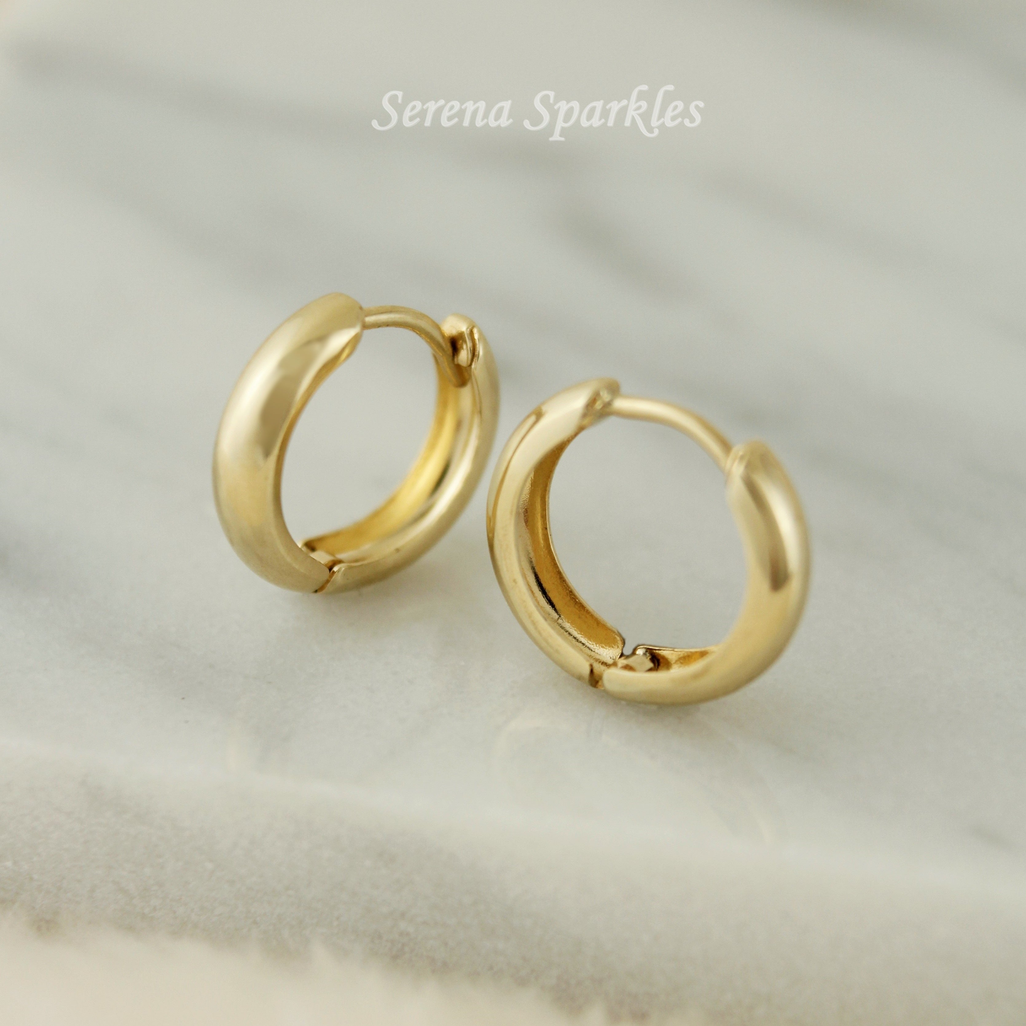 10k Solid Gold Small Huggie Hoop Earrings - Serena Sparkles