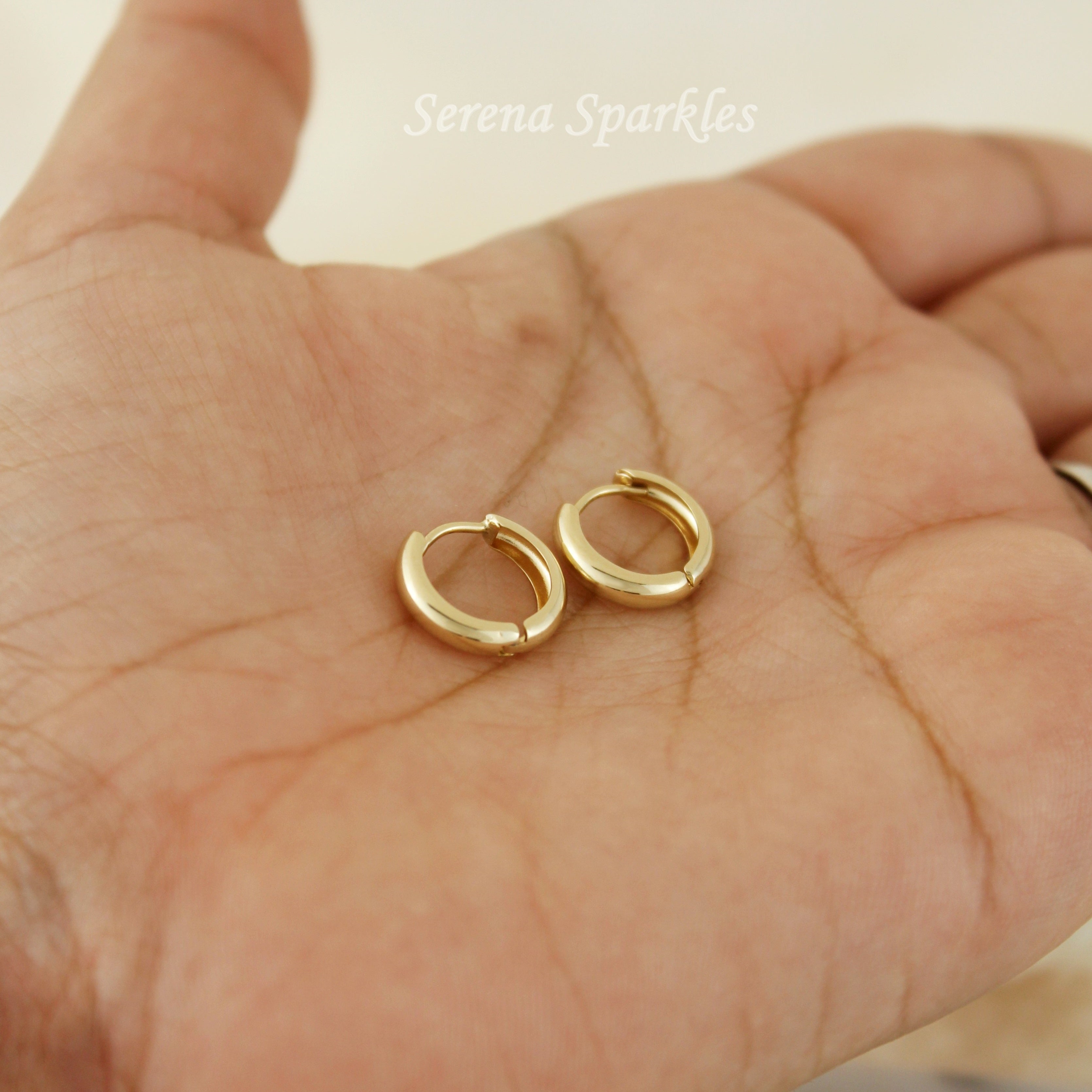 10k Solid Gold Small Huggie Hoop Earrings - Serena Sparkles