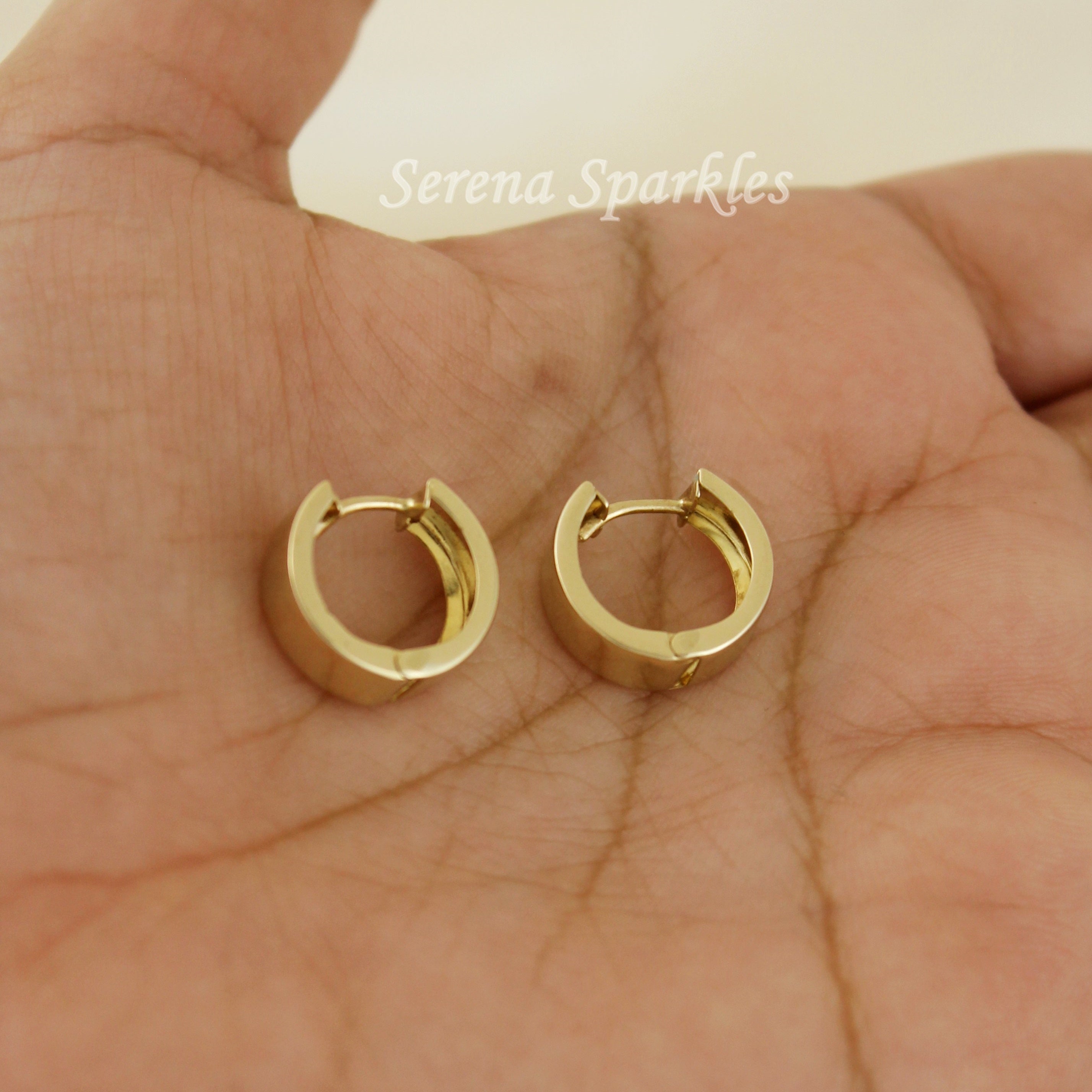 10k Solid Gold Thick Huggie Hoop Earrings - Serena Sparkles