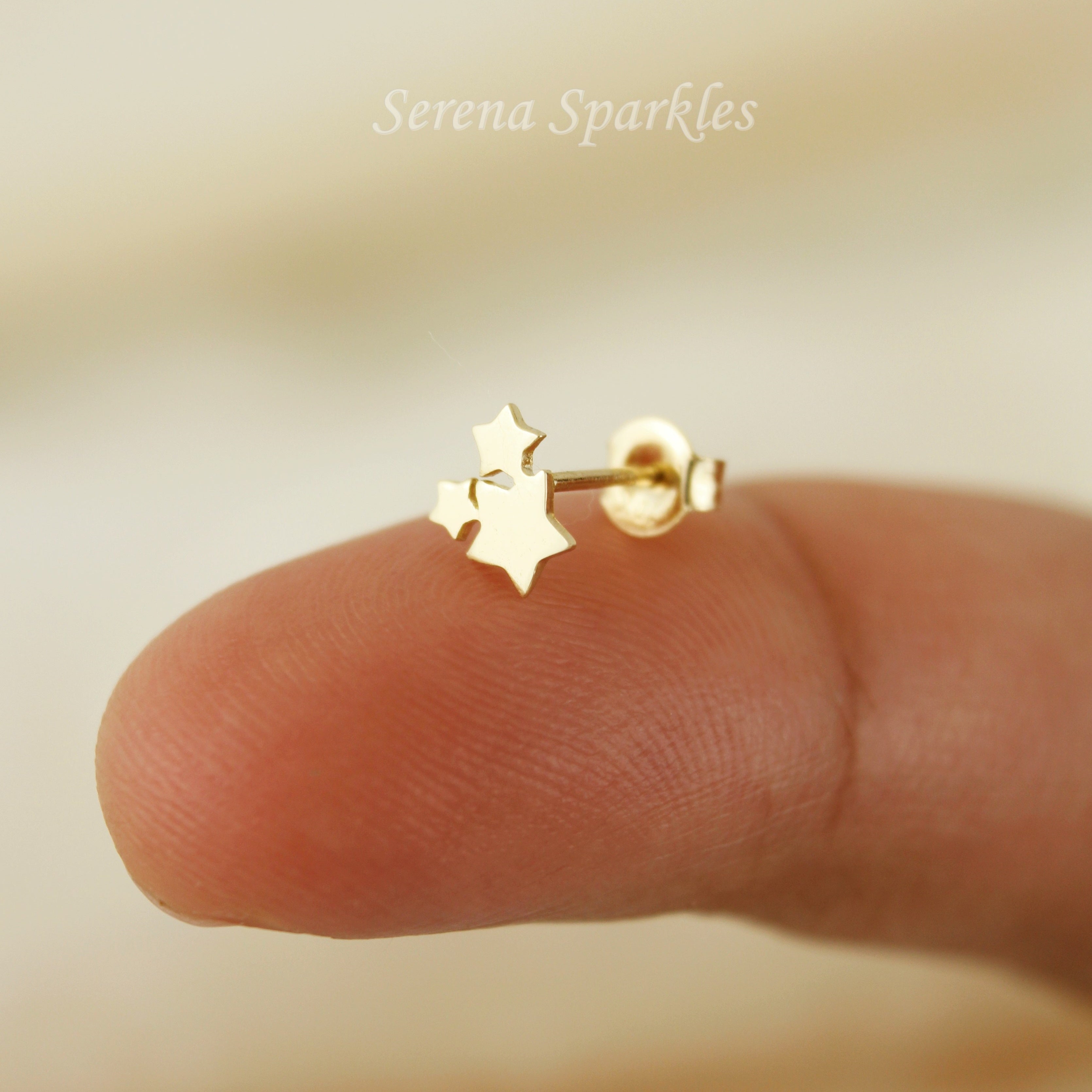 10k Solid Gold Triple Star Stud Earrings - Serena Sparkles