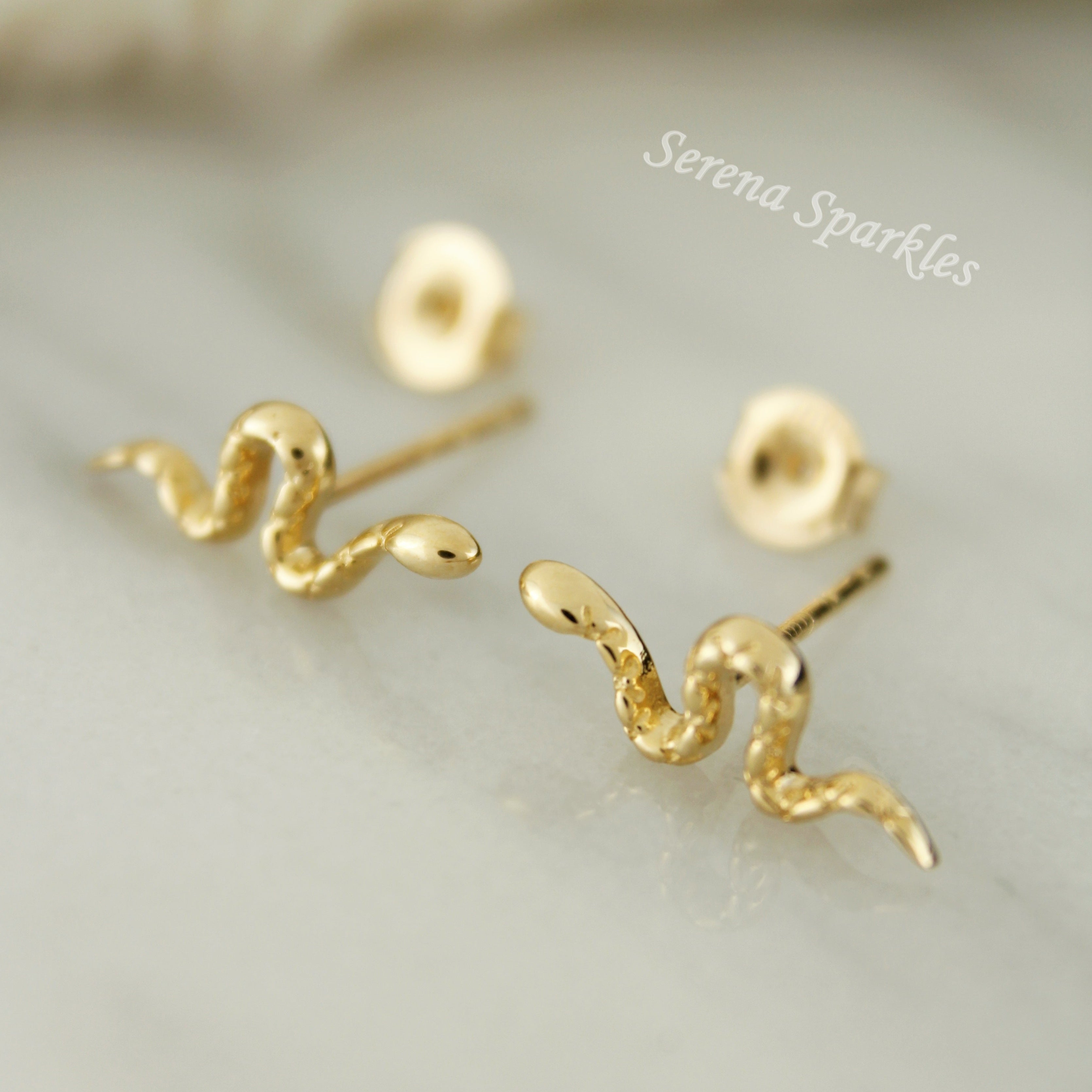 10k Solid Gold Snake Stud Earrings - Serena Sparkles