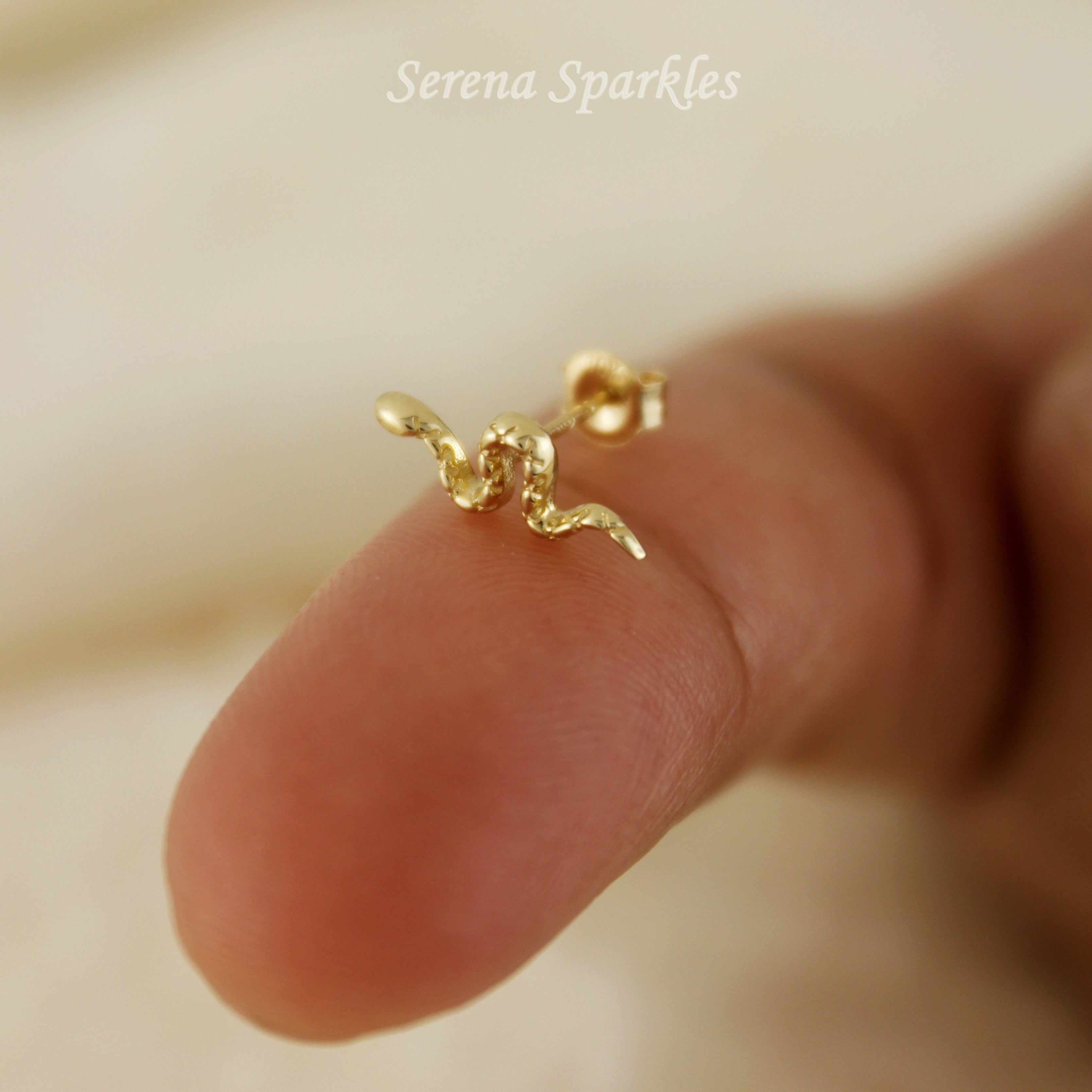 10k Solid Gold Snake Stud Earrings - Serena Sparkles