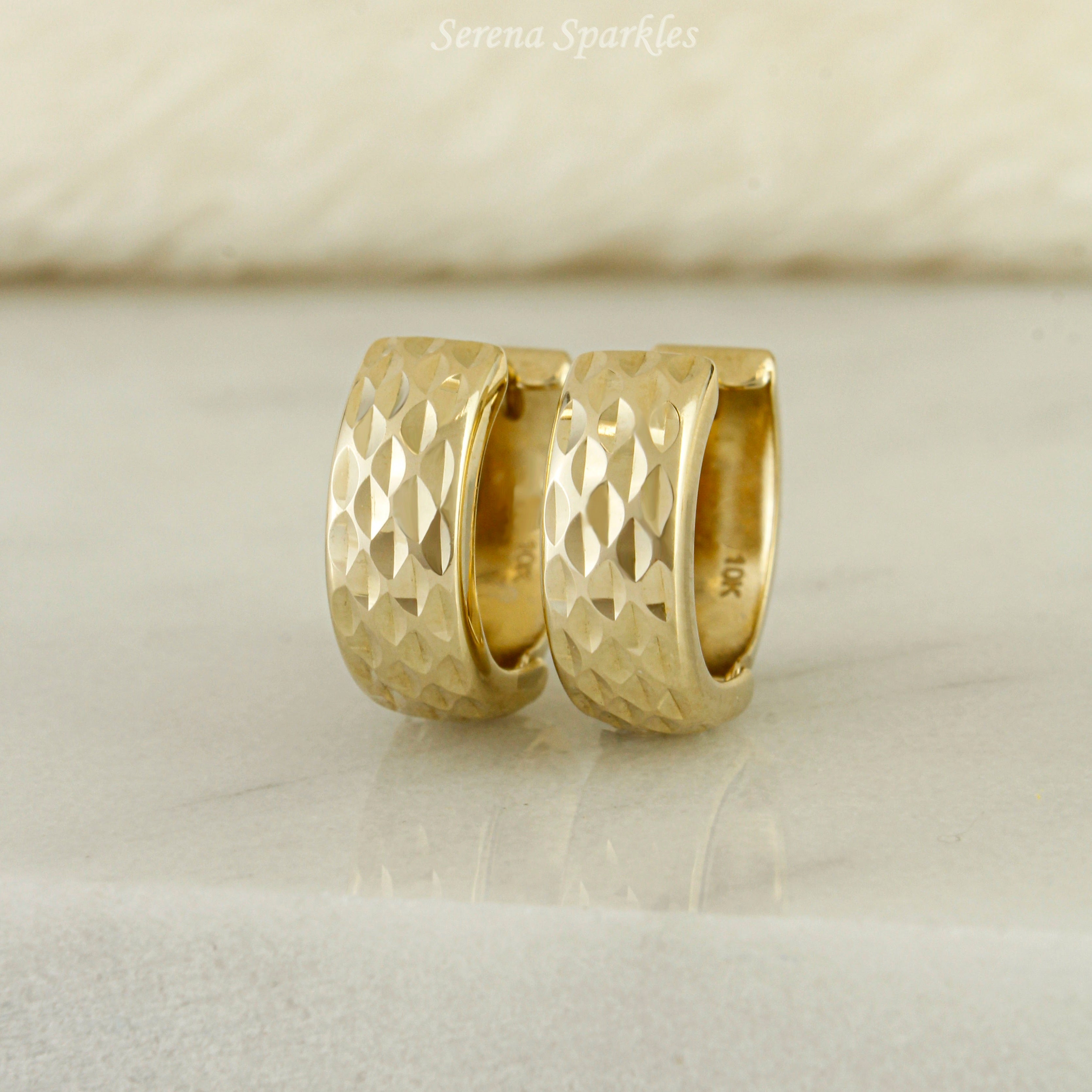 10k Solid Gold Textured Huggie Hoop Earrings - Serena Sparkles