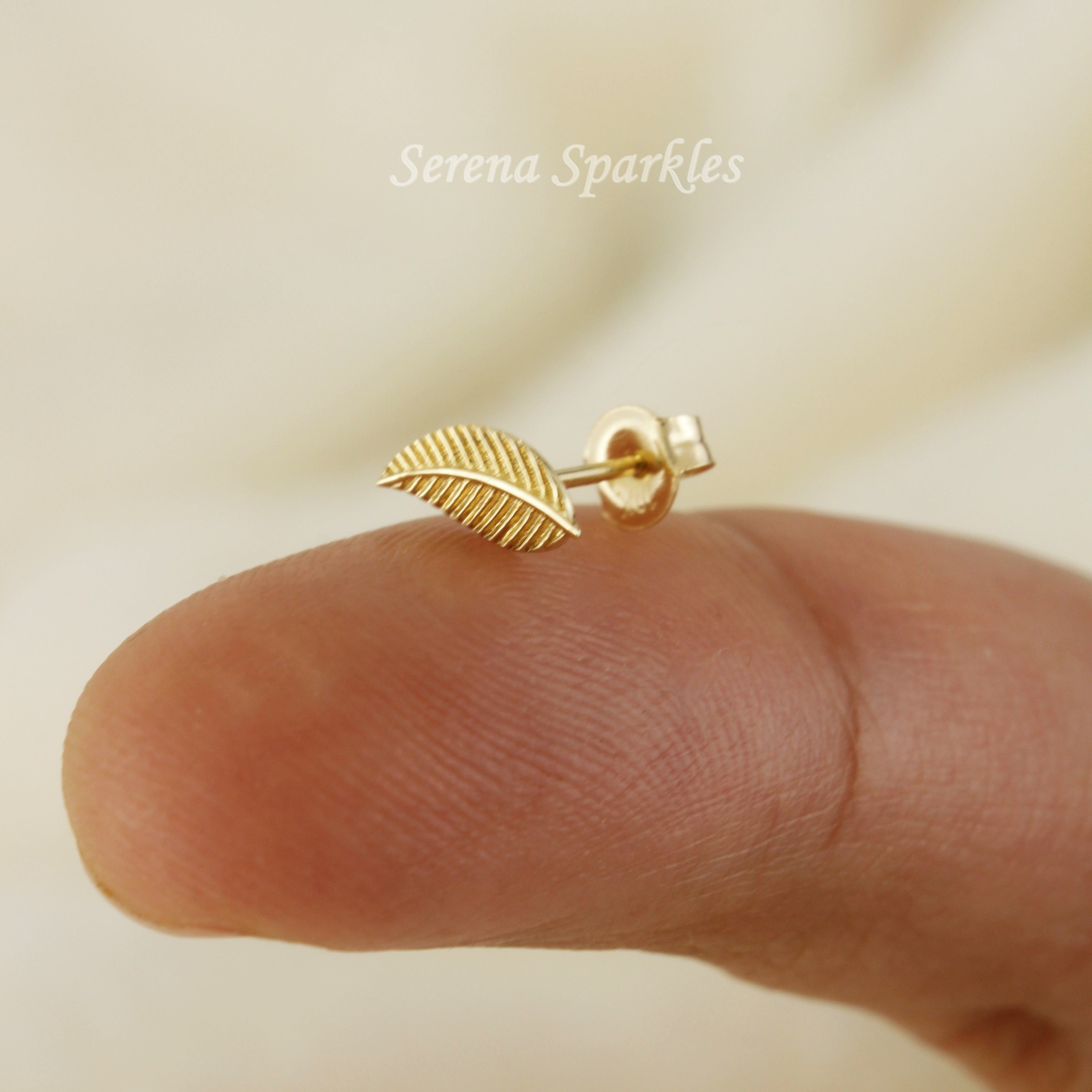 10k Solid Gold Feather Stud Earrings - Serena Sparkles