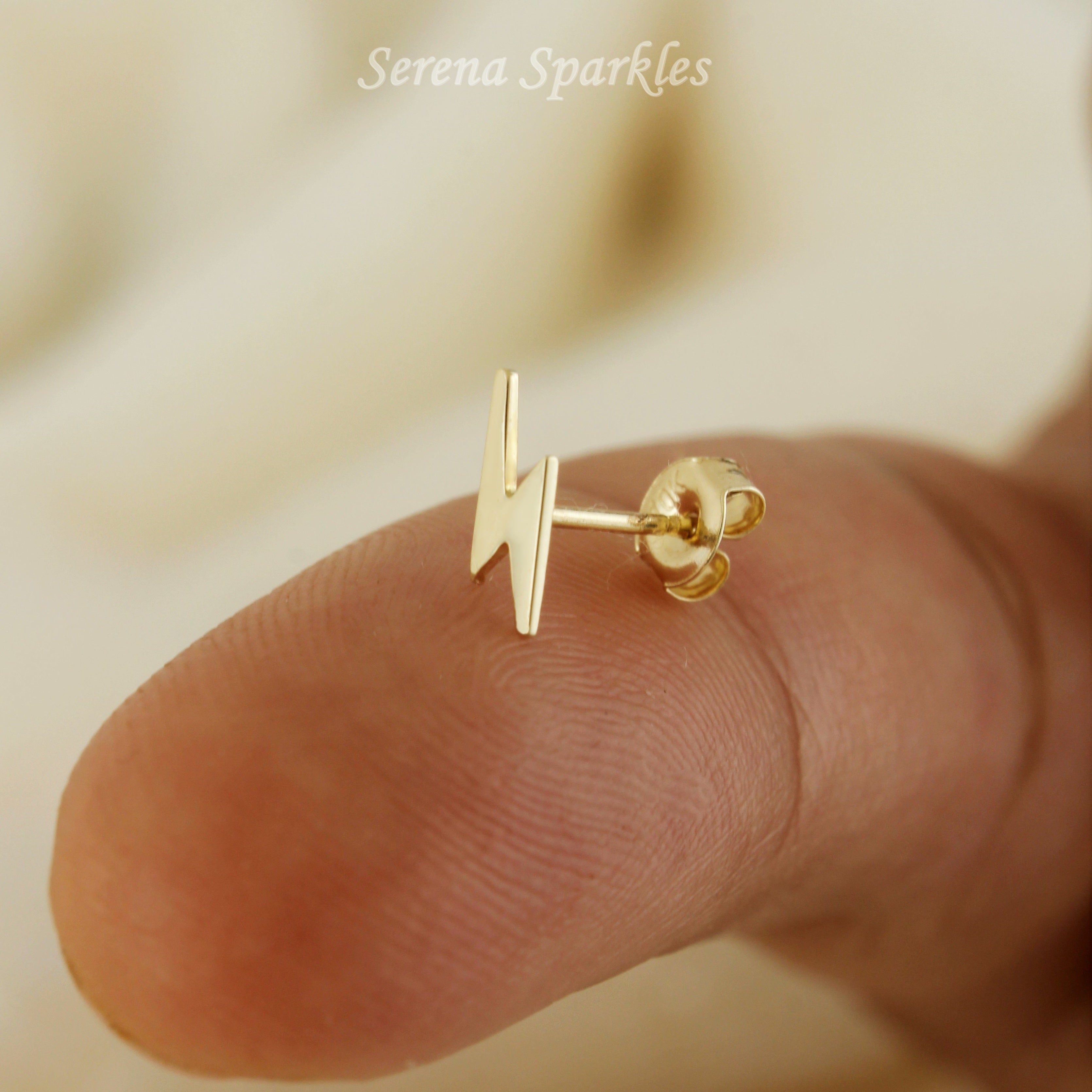 10k Solid Gold Lightning Bolt Stud Earrings - Serena Sparkles