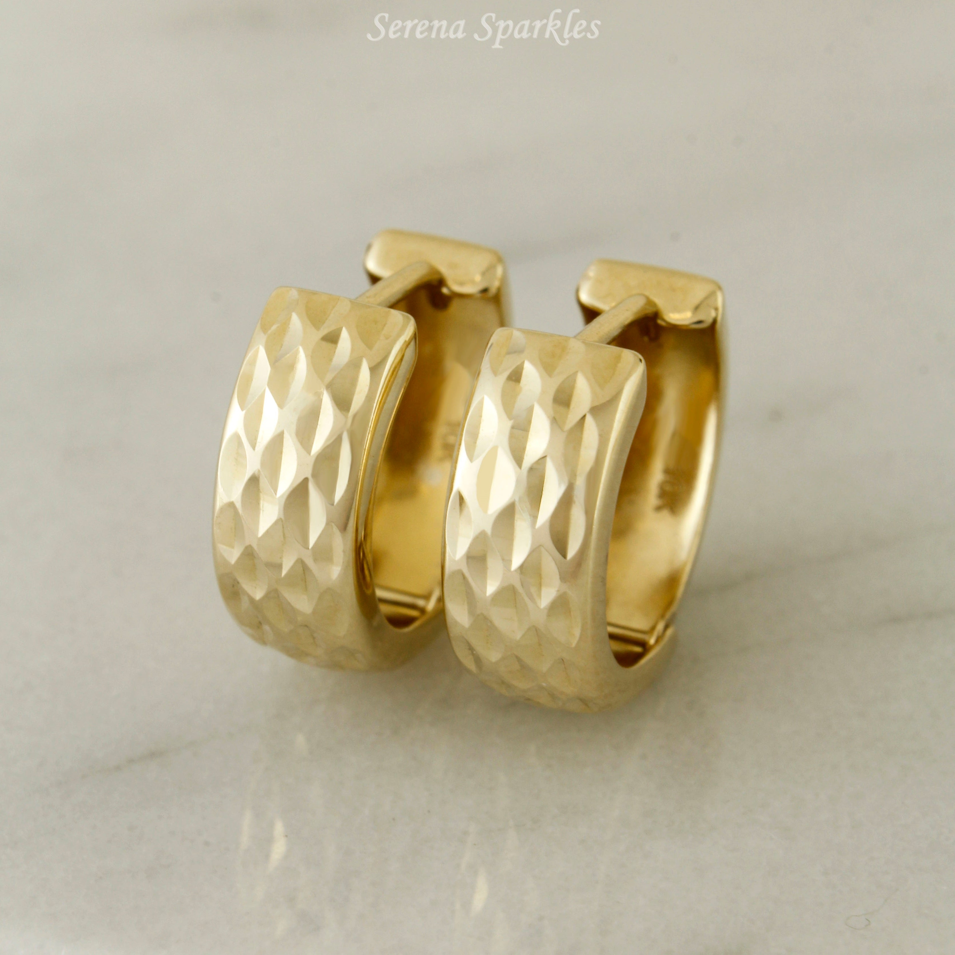 10k Solid Gold Textured Huggie Hoop Earrings - Serena Sparkles