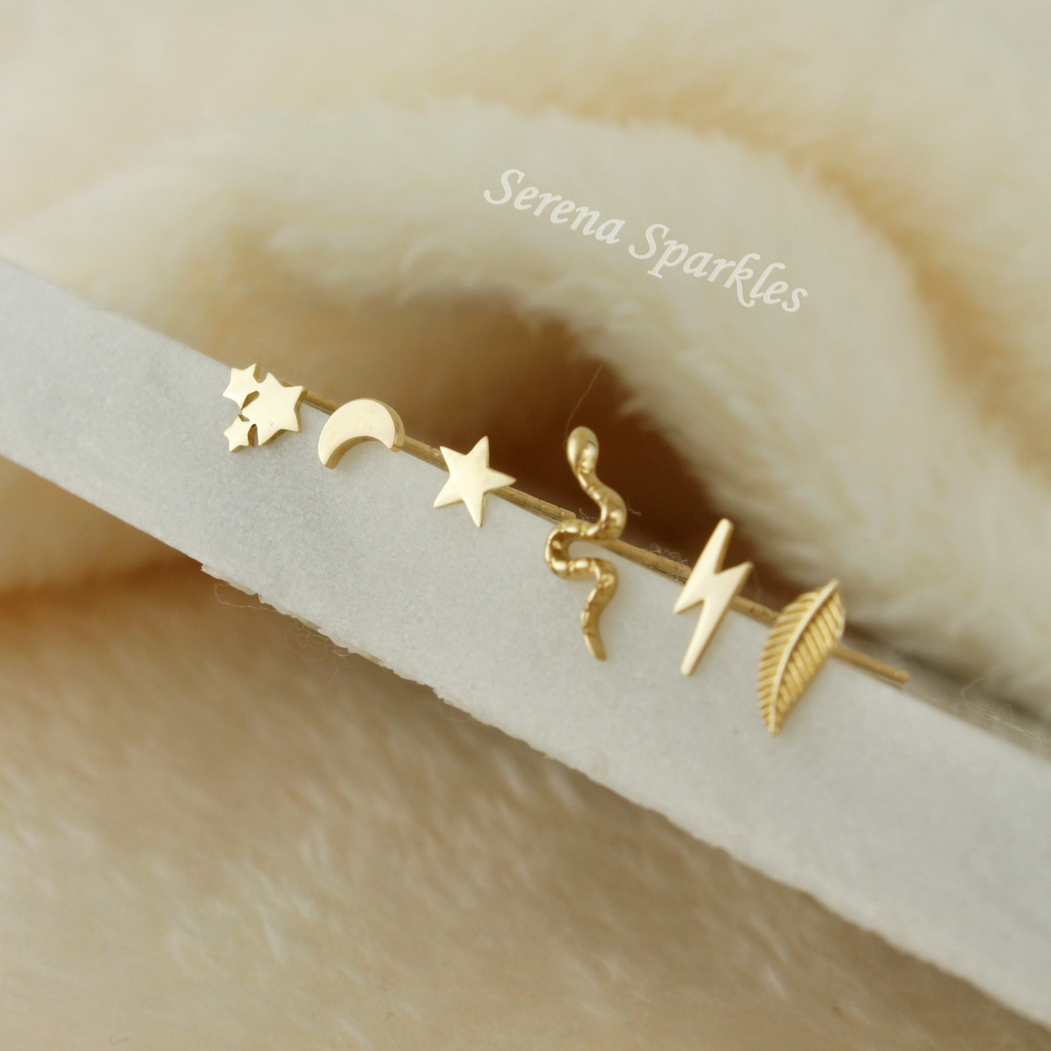 10k Solid Gold Dainty Stud Earrings - Serena Sparkles