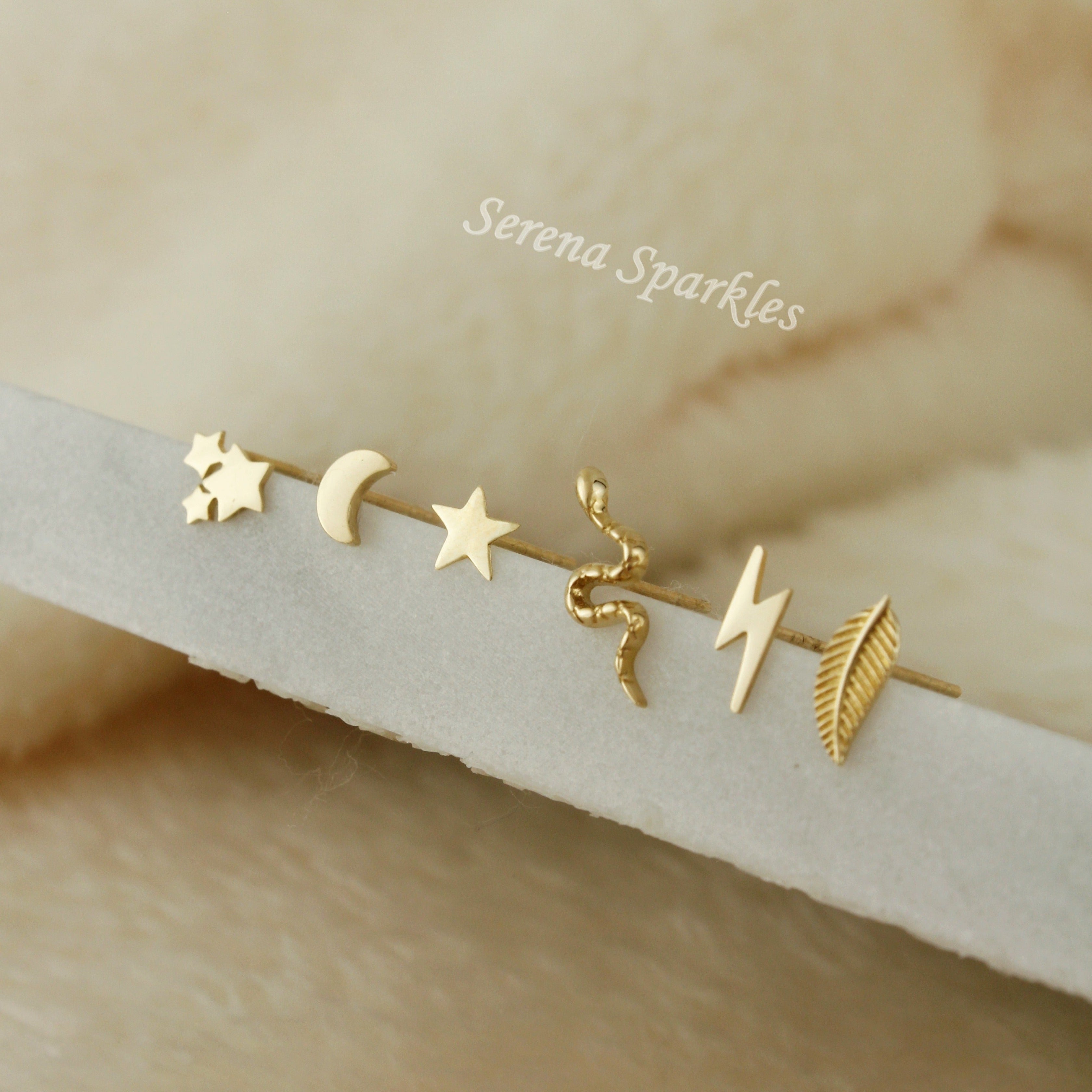 10k Solid Gold Dainty Stud Earrings - Serena Sparkles