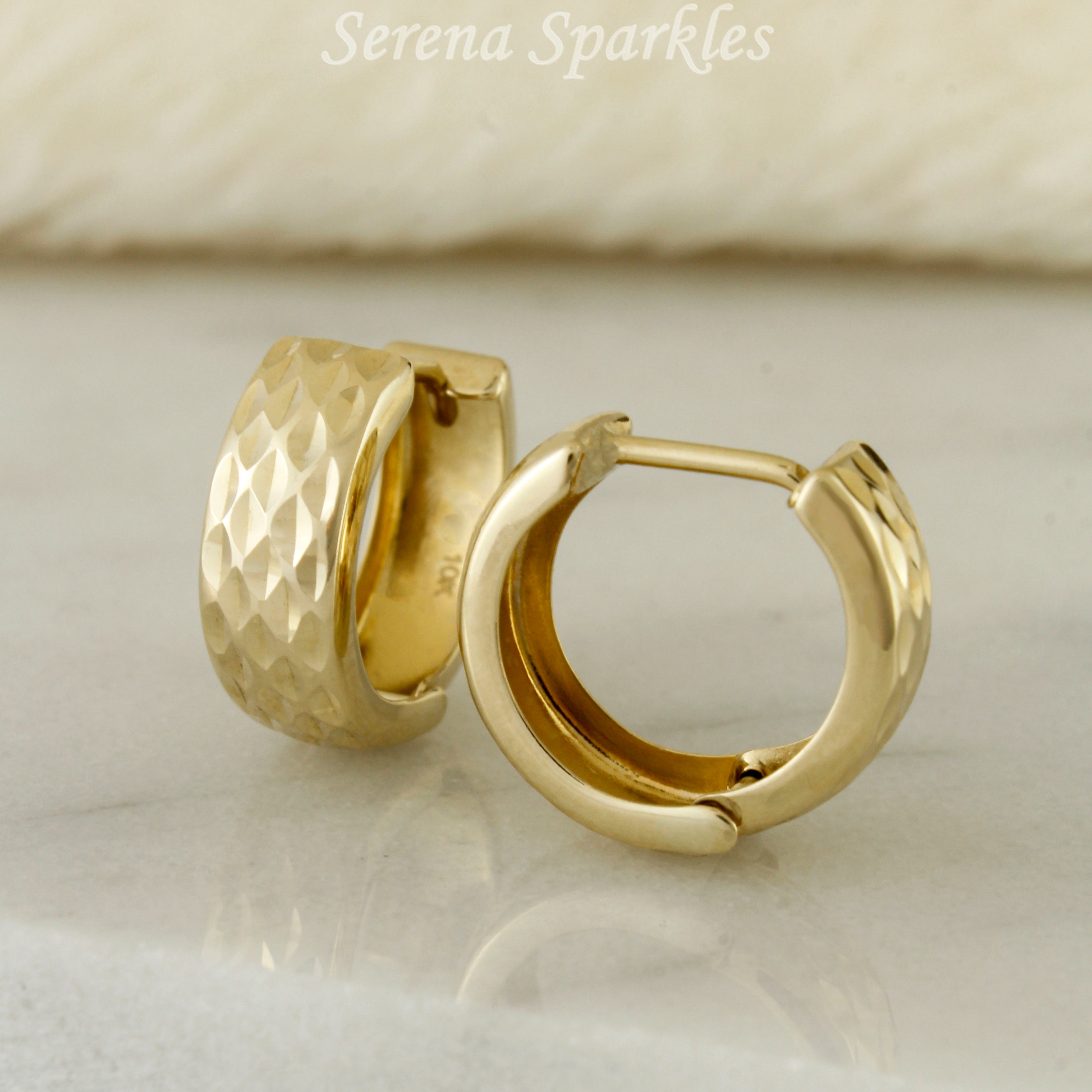 10k Solid Gold Textured Huggie Hoop Earrings - Serena Sparkles