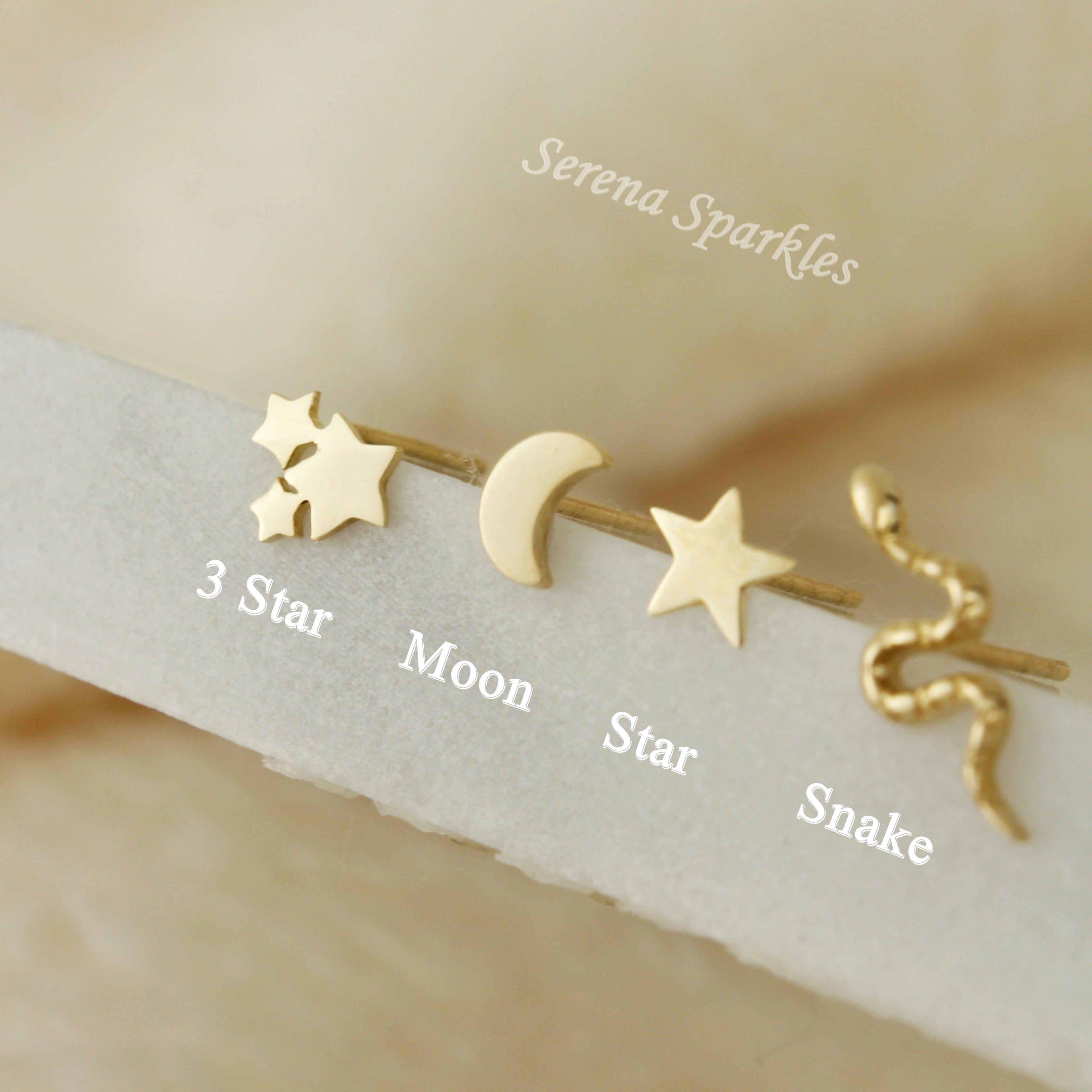 10k Solid Gold Dainty Stud Earrings - Serena Sparkles