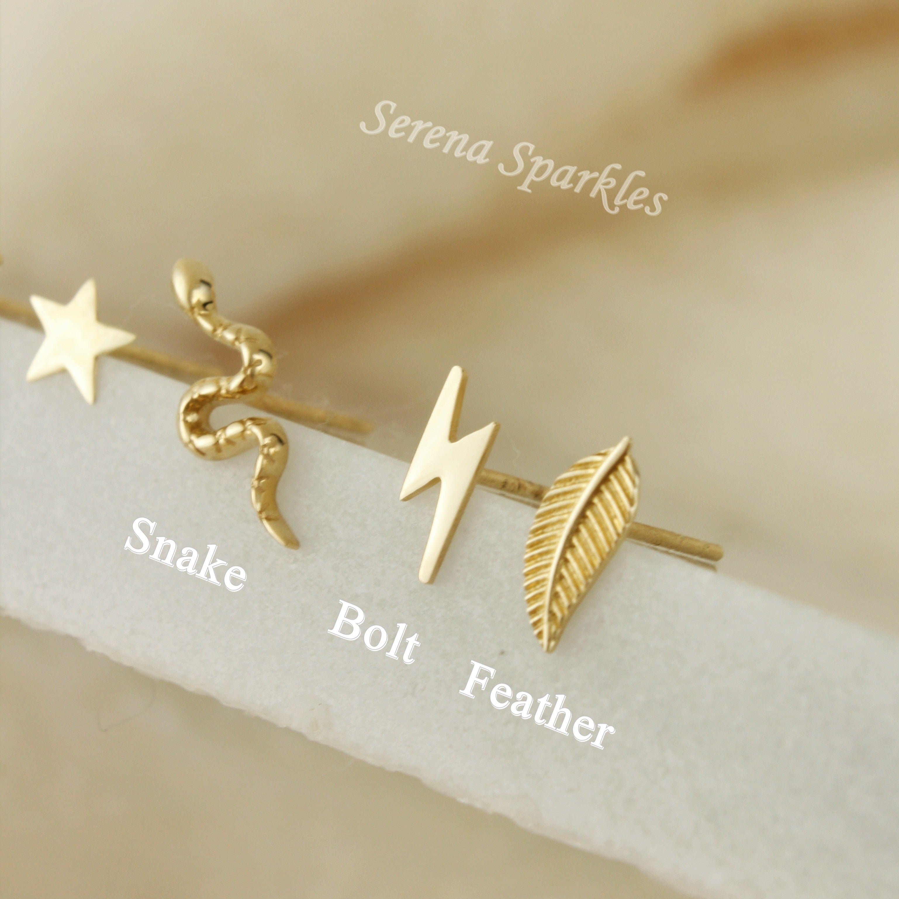 10k Solid Gold Dainty Stud Earrings - Serena Sparkles