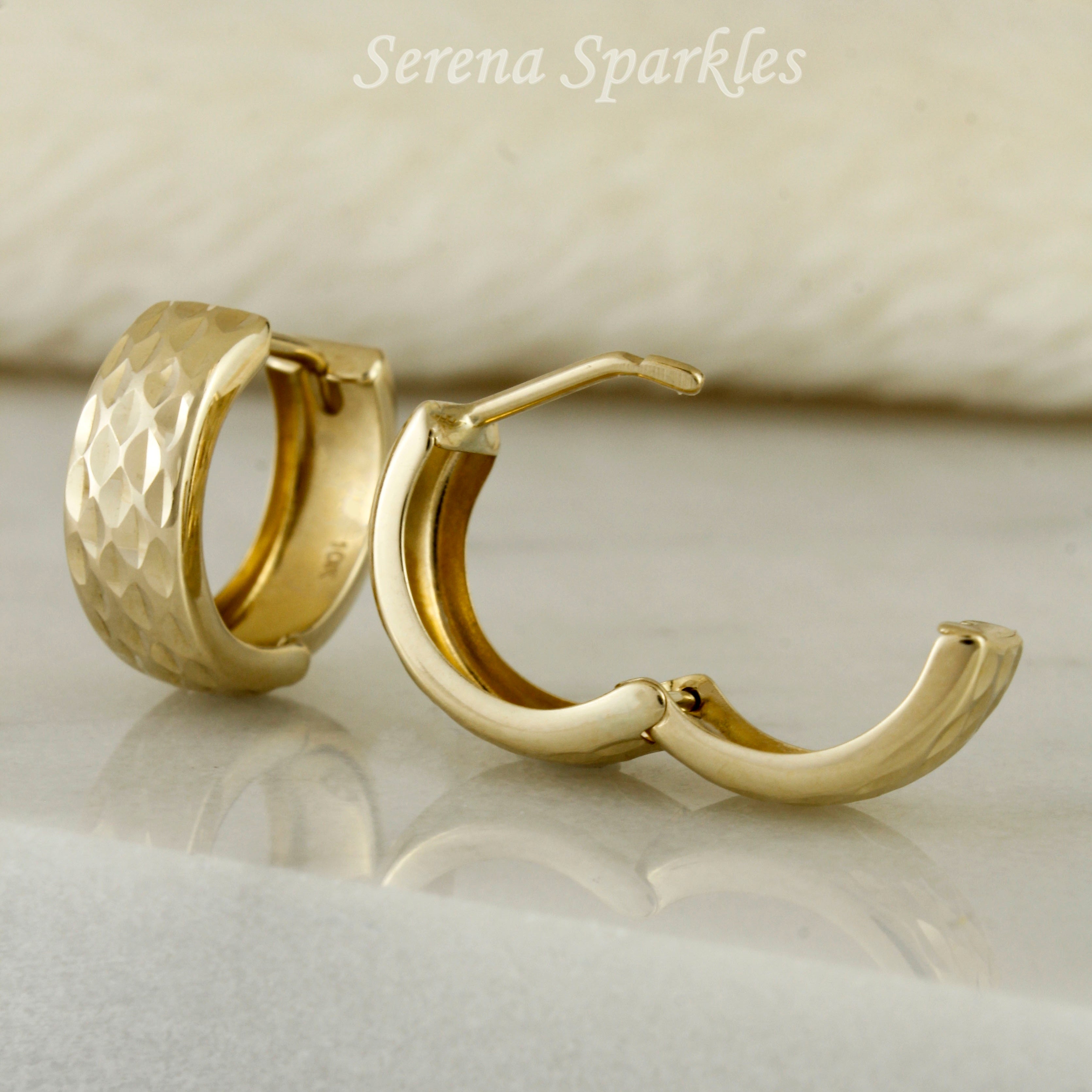 10k Solid Gold Textured Huggie Hoop Earrings - Serena Sparkles