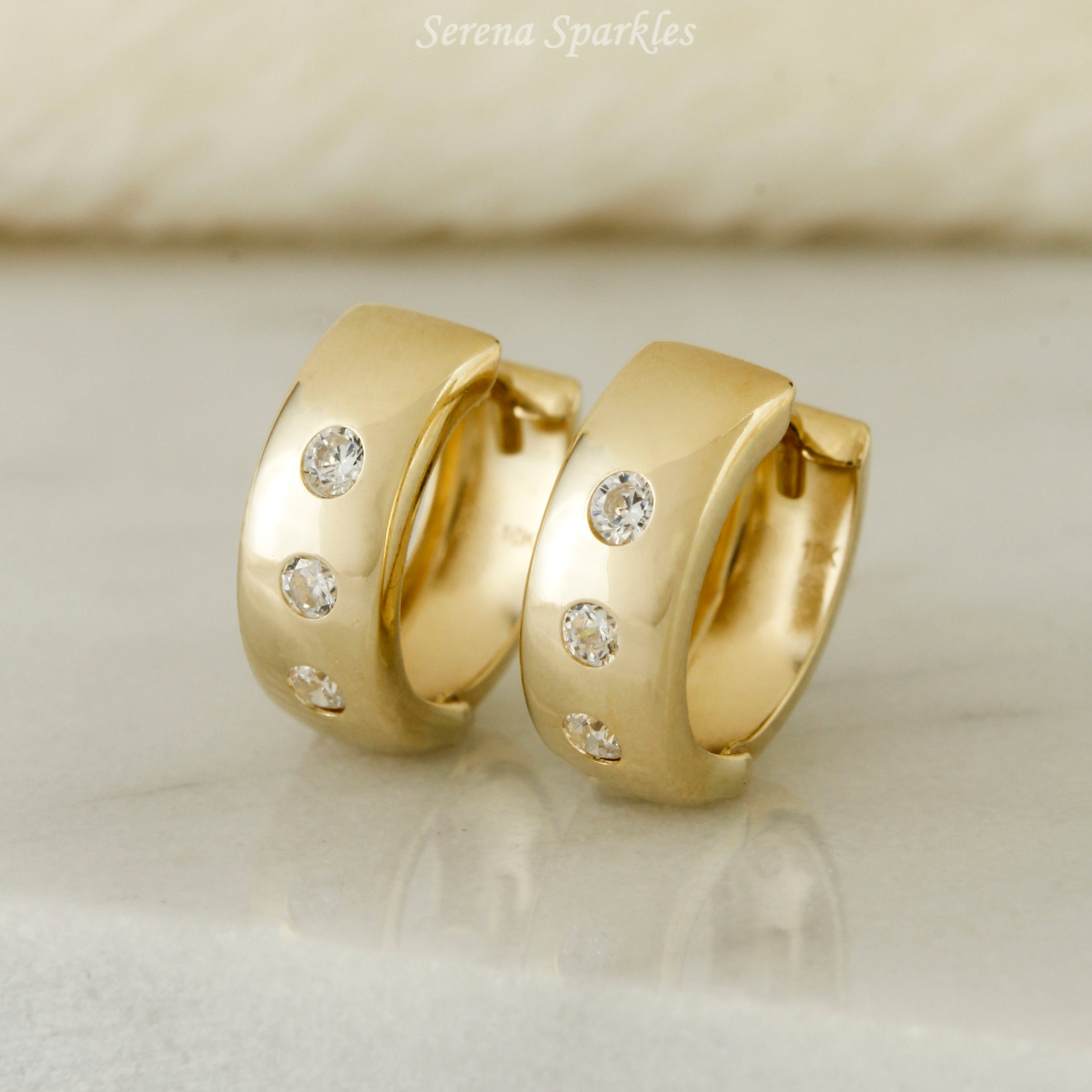 10k Solid Gold CZ Huggies - Serena Sparkles