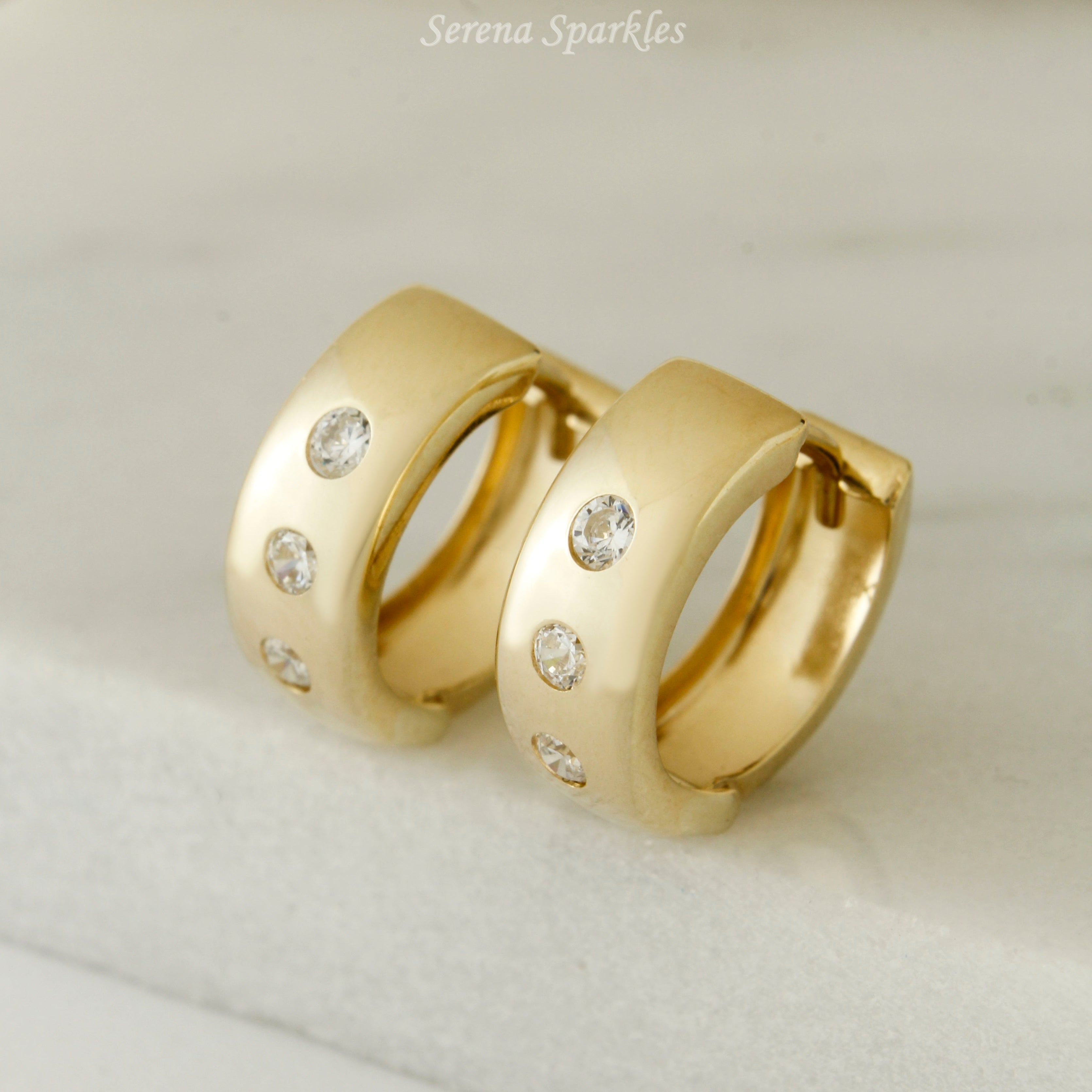 10k Solid Gold CZ Huggies - Serena Sparkles