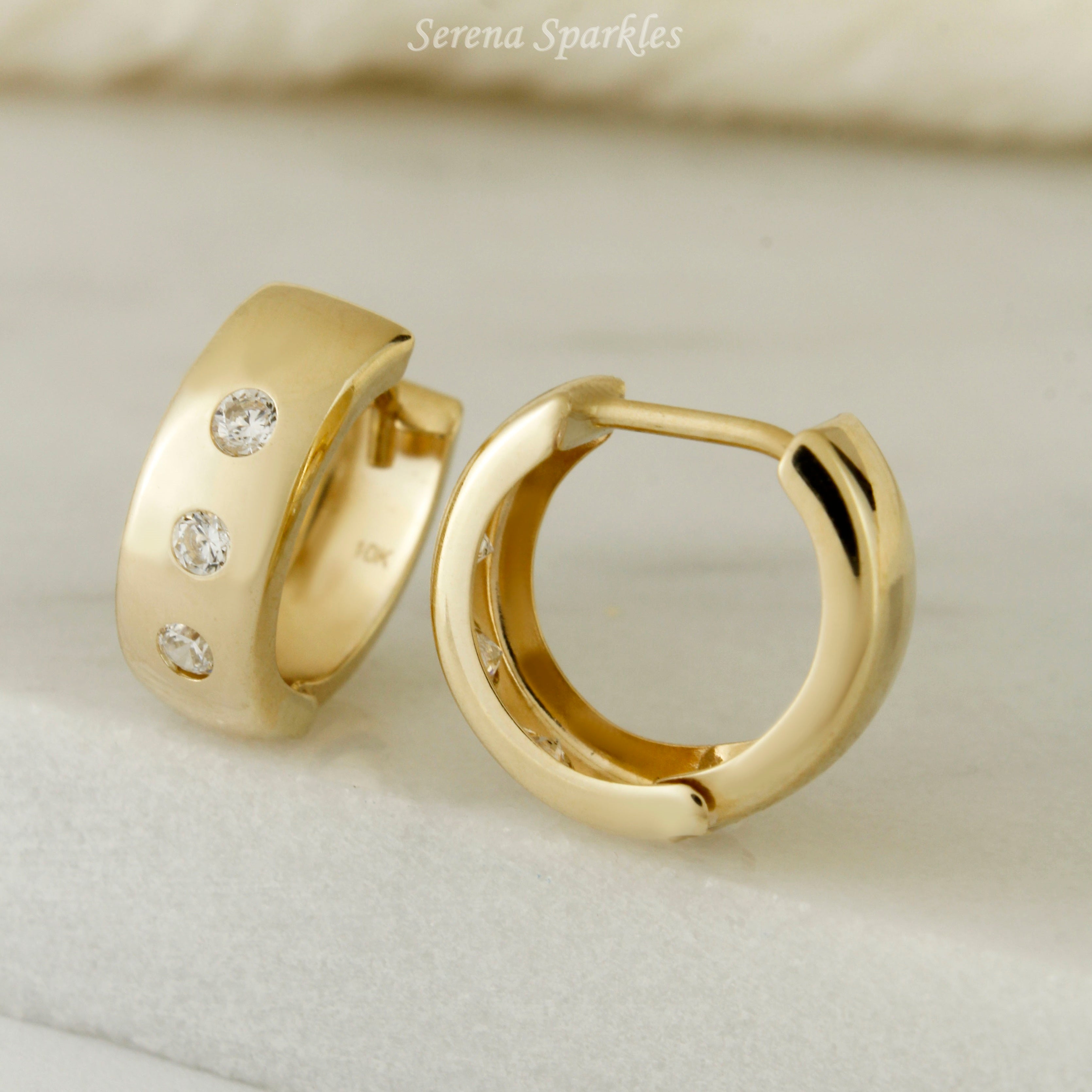 10k Solid Gold CZ Huggies - Serena Sparkles