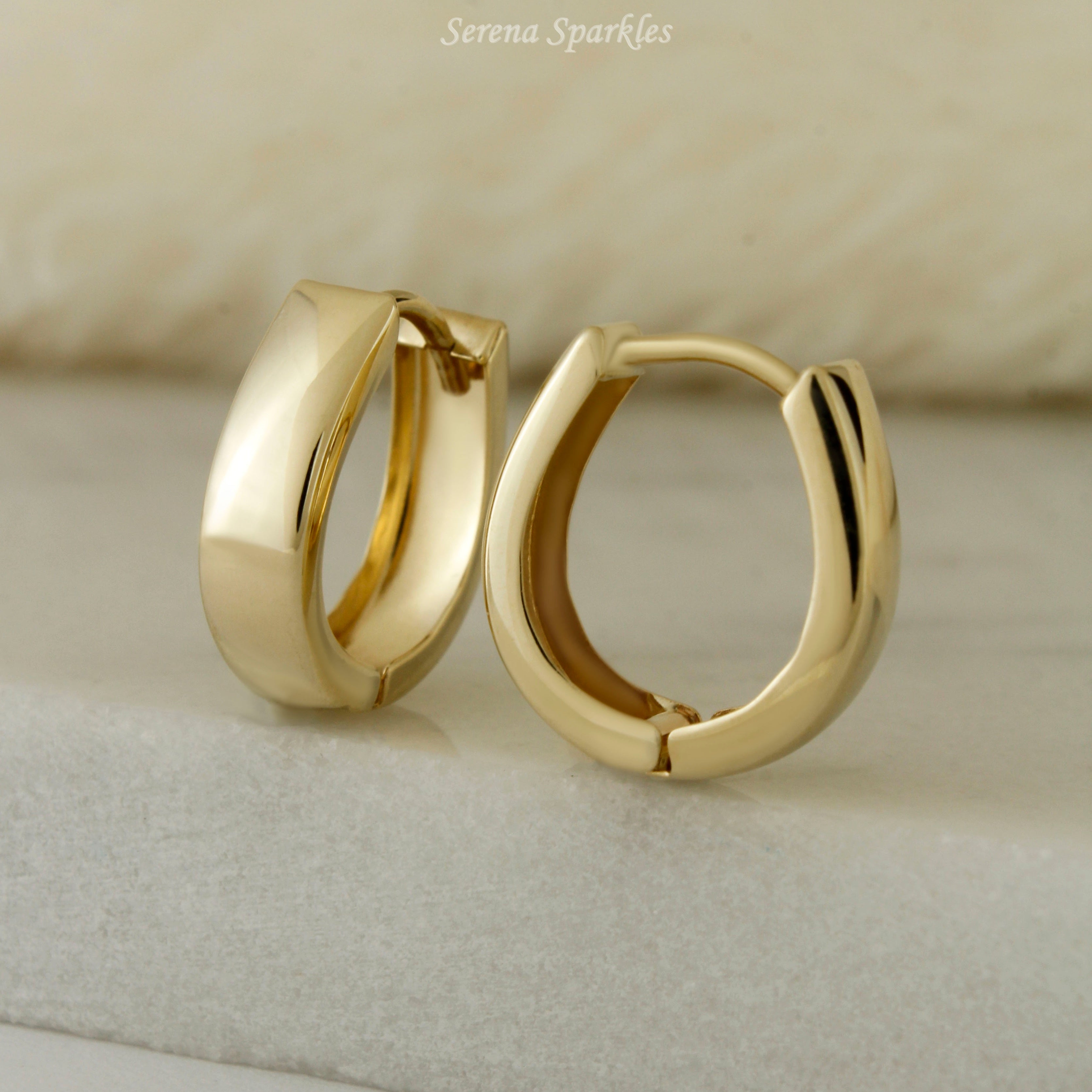 10k Solid Gold Oval Huggie Hoop Earrings - Serena Sparkles