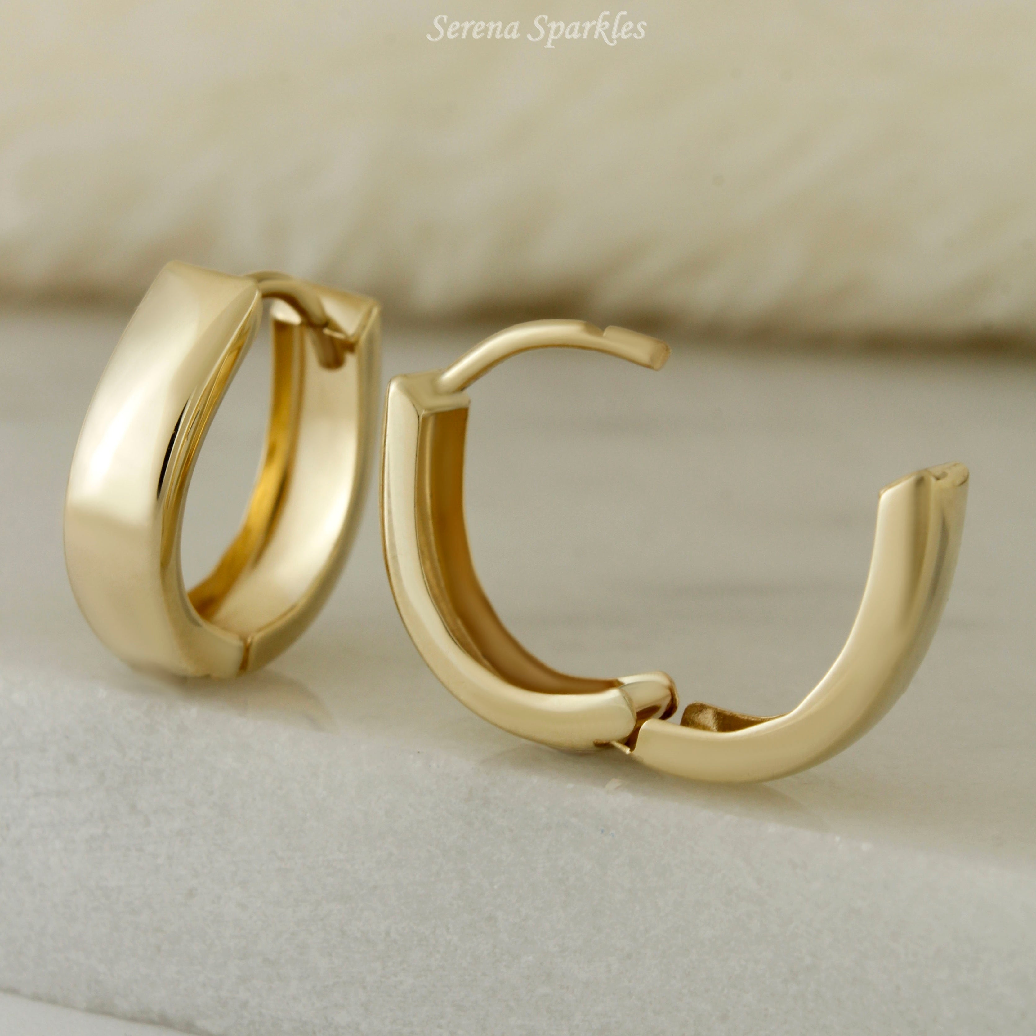 10k Solid Gold Oval Huggie Hoop Earrings - Serena Sparkles