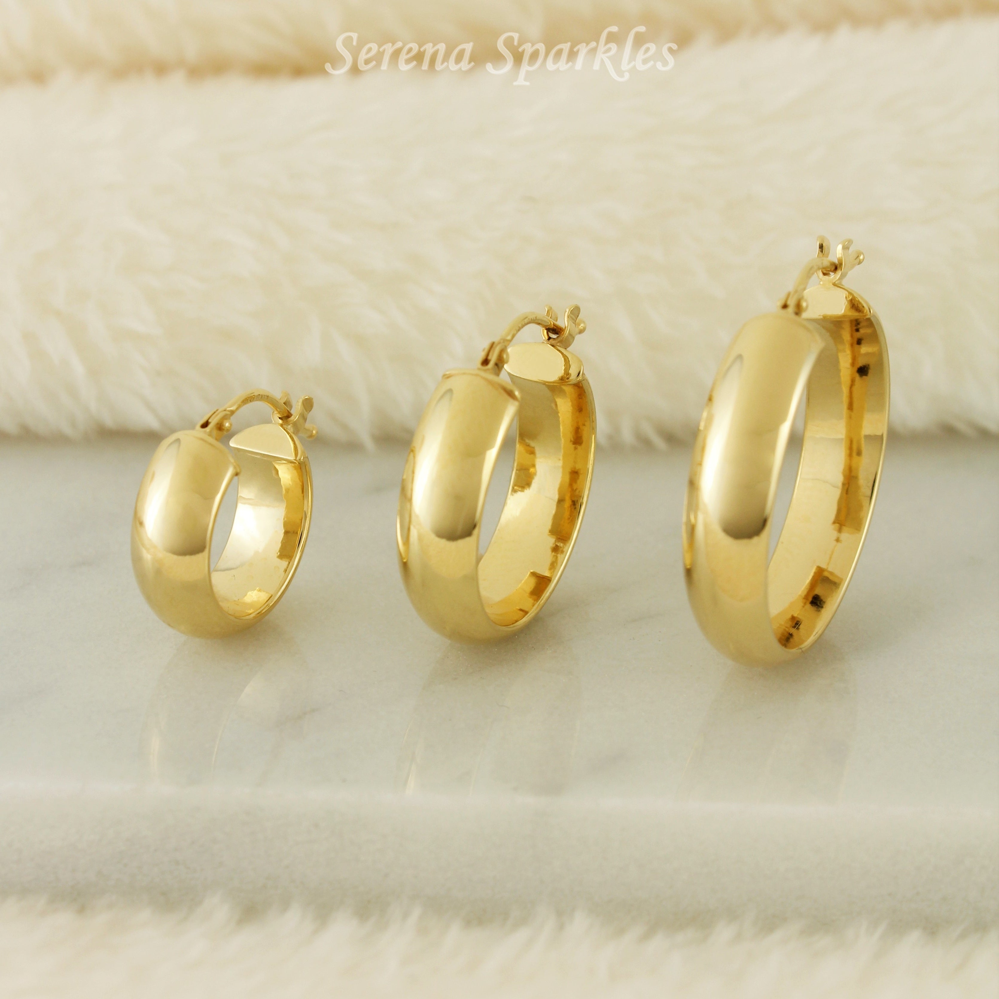 10k Solid Gold Thick Minimalist Hoop Earrings - Serena Sparkles